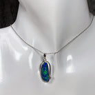 Sterling Silver Opal Blue Green 19x8mm pendant - Masterpiece Jewellery Opal & Gems Sydney Australia | Online Shop