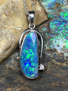 Sterling Silver Opal Blue Green 19x8mm pendant - Masterpiece Jewellery Opal & Gems Sydney Australia | Online Shop