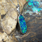 Sterling Silver Opal Blue Green freeform pendant 25x7.6mm - Masterpiece Jewellery Opal & Gems Sydney Australia | Online Shop