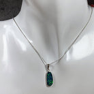 Sterling Silver Opal Blue Green freeform pendant 25x7.6mm - Masterpiece Jewellery Opal & Gems Sydney Australia | Online Shop