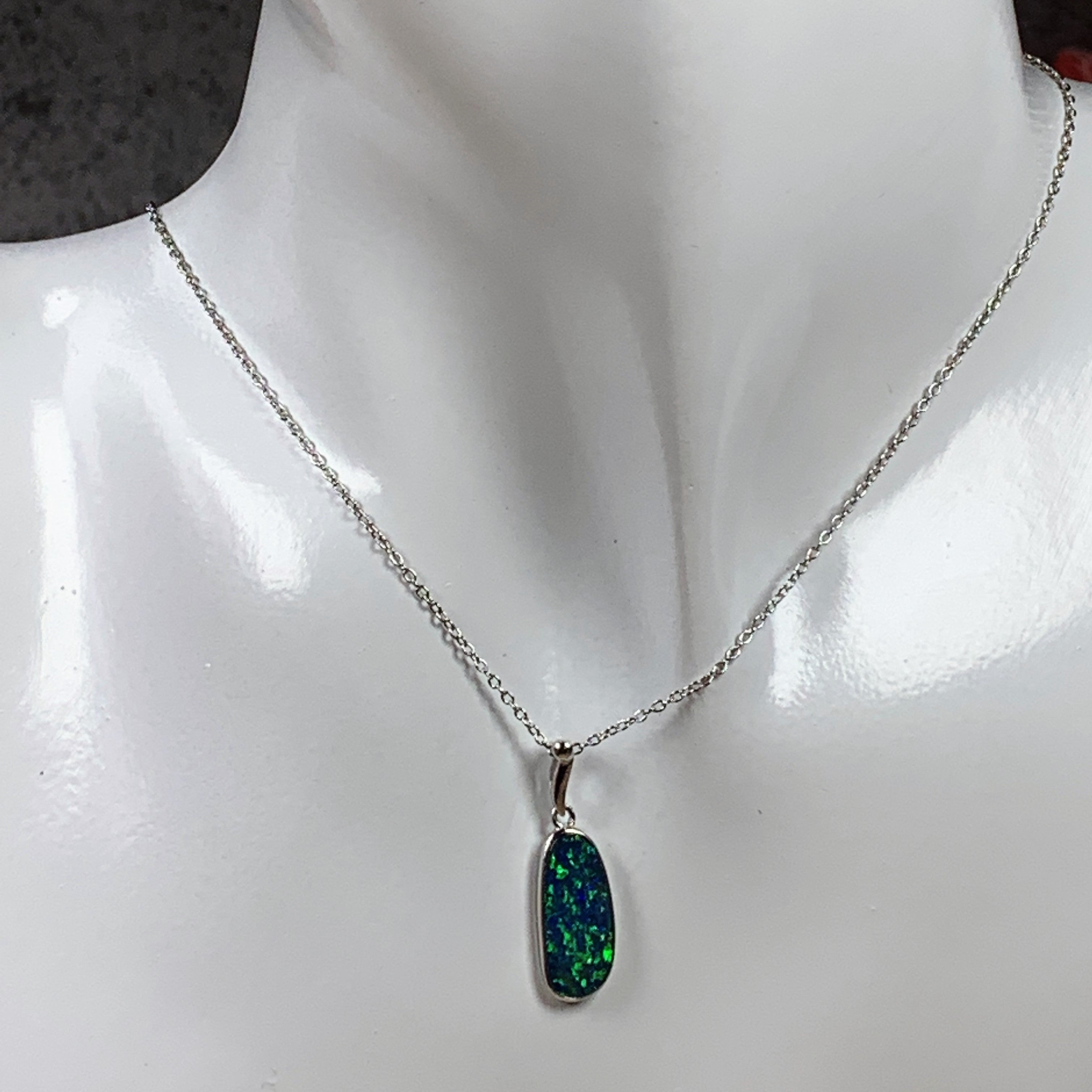 Sterling Silver Opal Blue Green freeform pendant 25x7.6mm - Masterpiece Jewellery Opal & Gems Sydney Australia | Online Shop