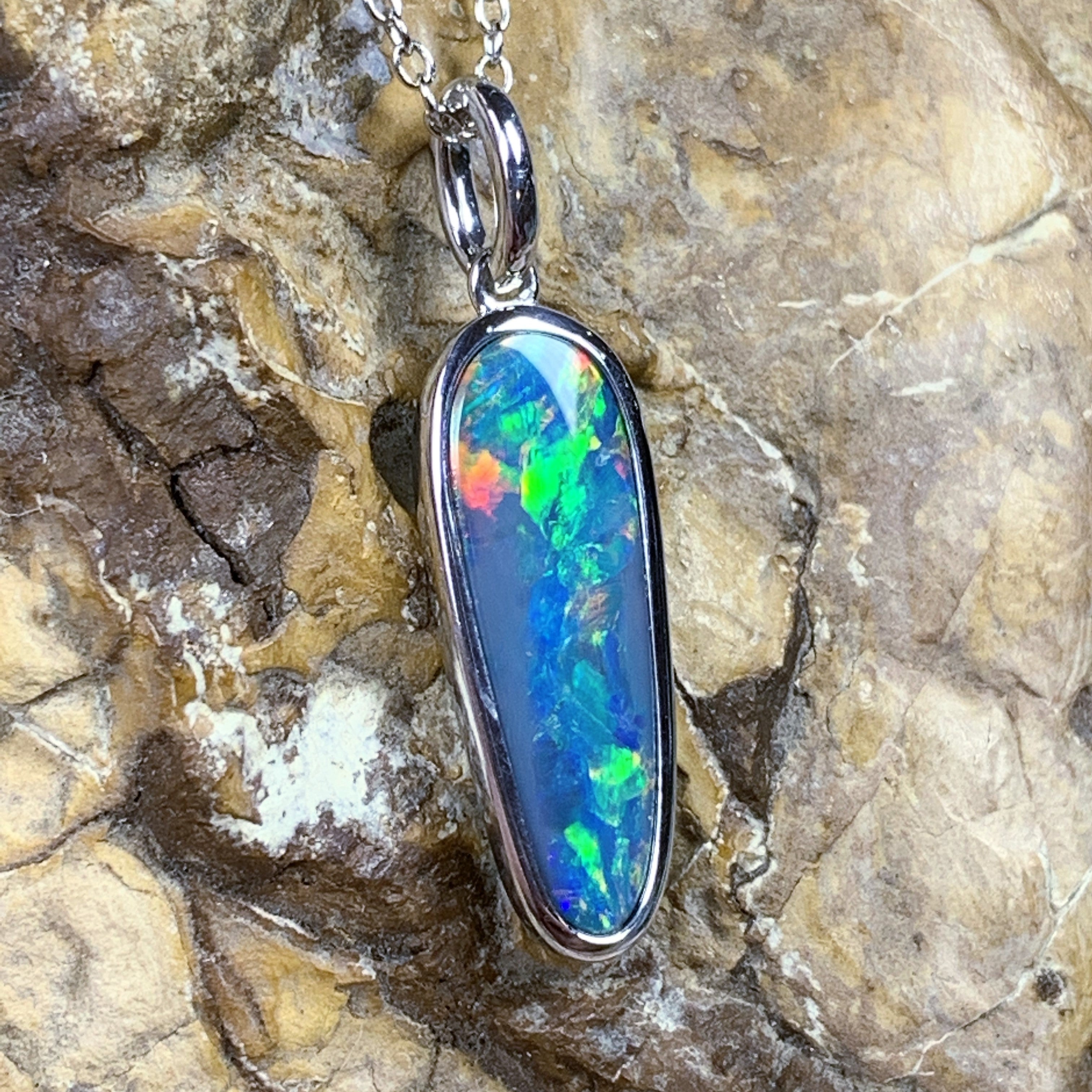 Sterling Silver Opal Red Green pendant - Masterpiece Jewellery Opal & Gems Sydney Australia | Online Shop