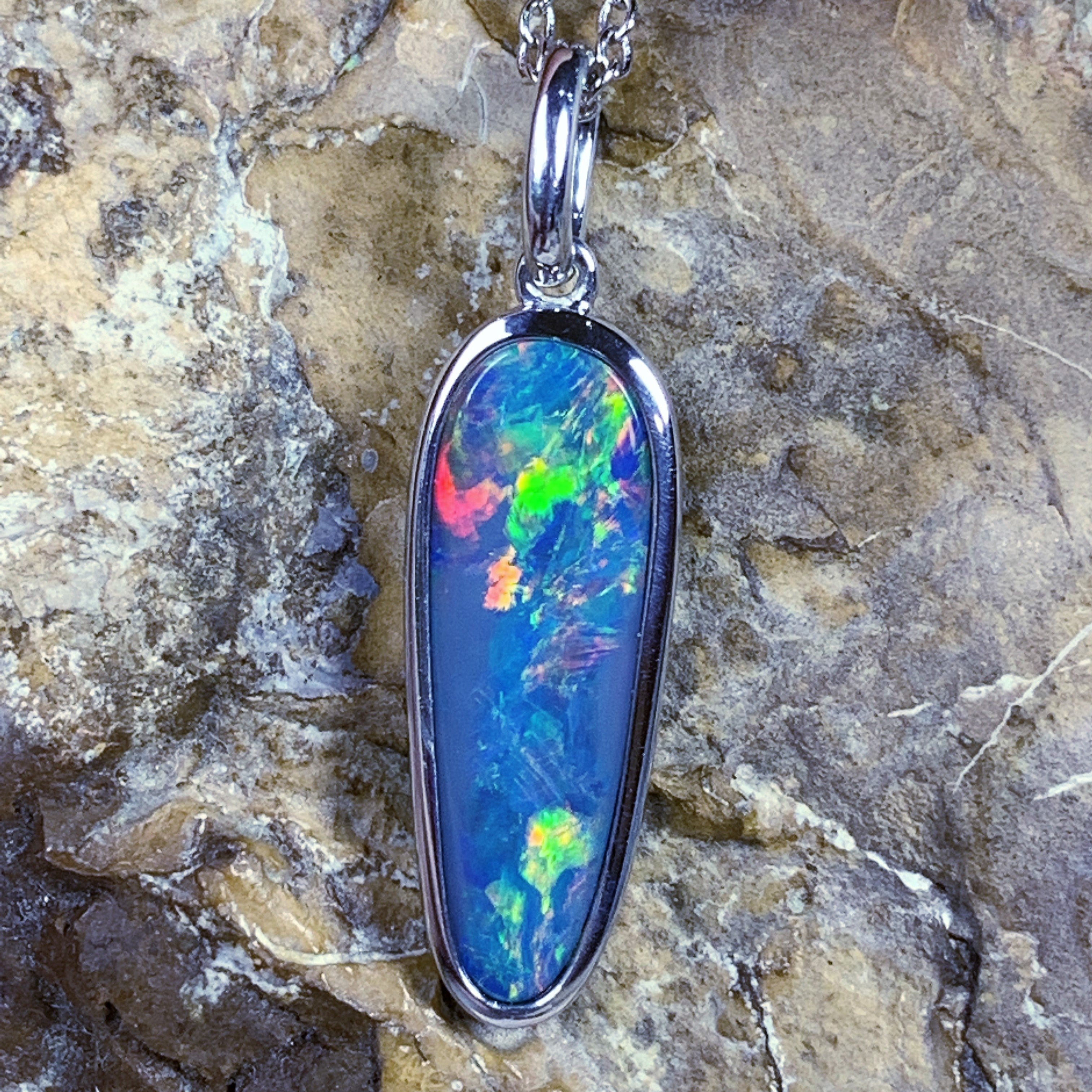 Sterling Silver Opal Red Green pendant - Masterpiece Jewellery Opal & Gems Sydney Australia | Online Shop