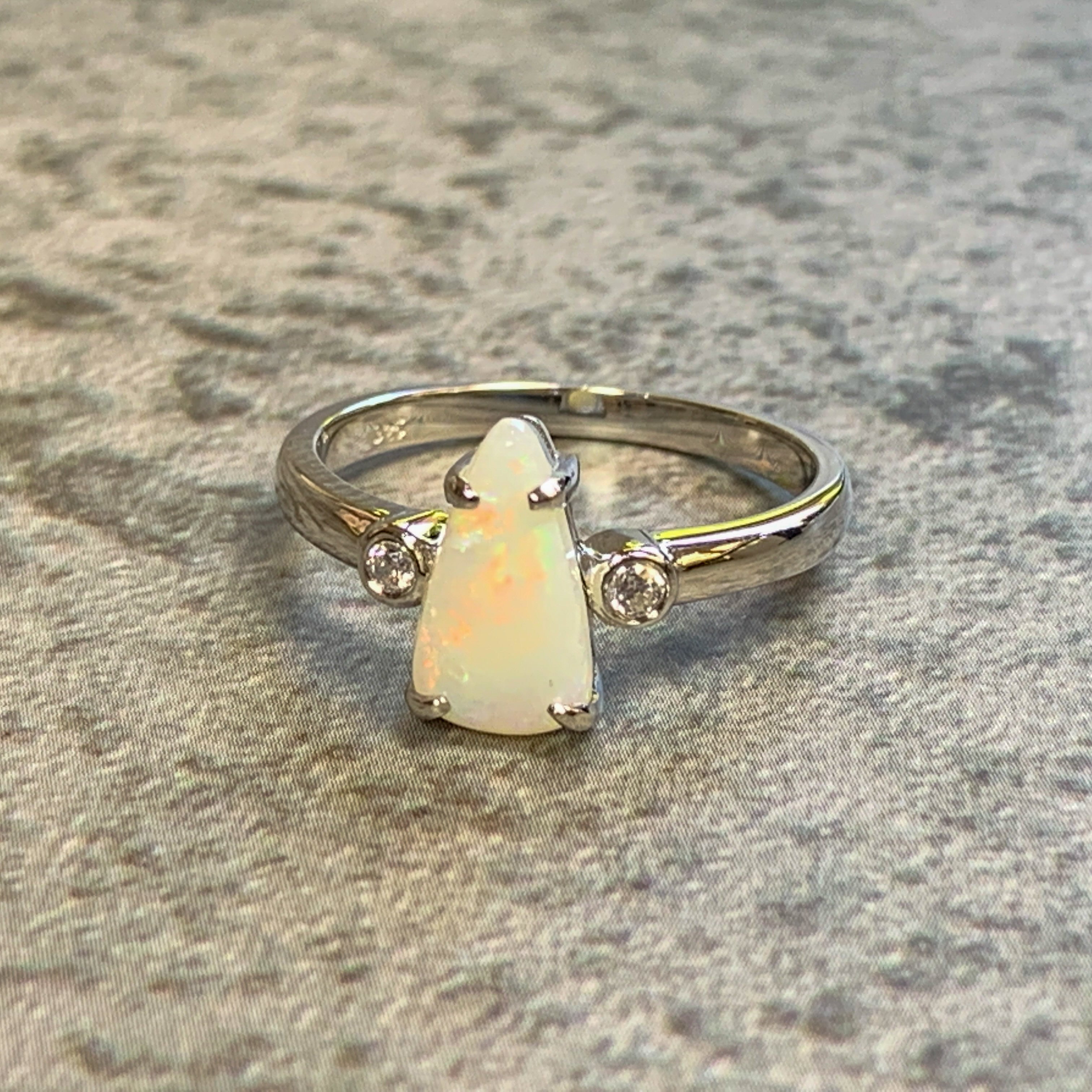 Sterling Silver Long teardrop shape White Opal ring - Masterpiece Jewellery Opal & Gems Sydney Australia | Online Shop