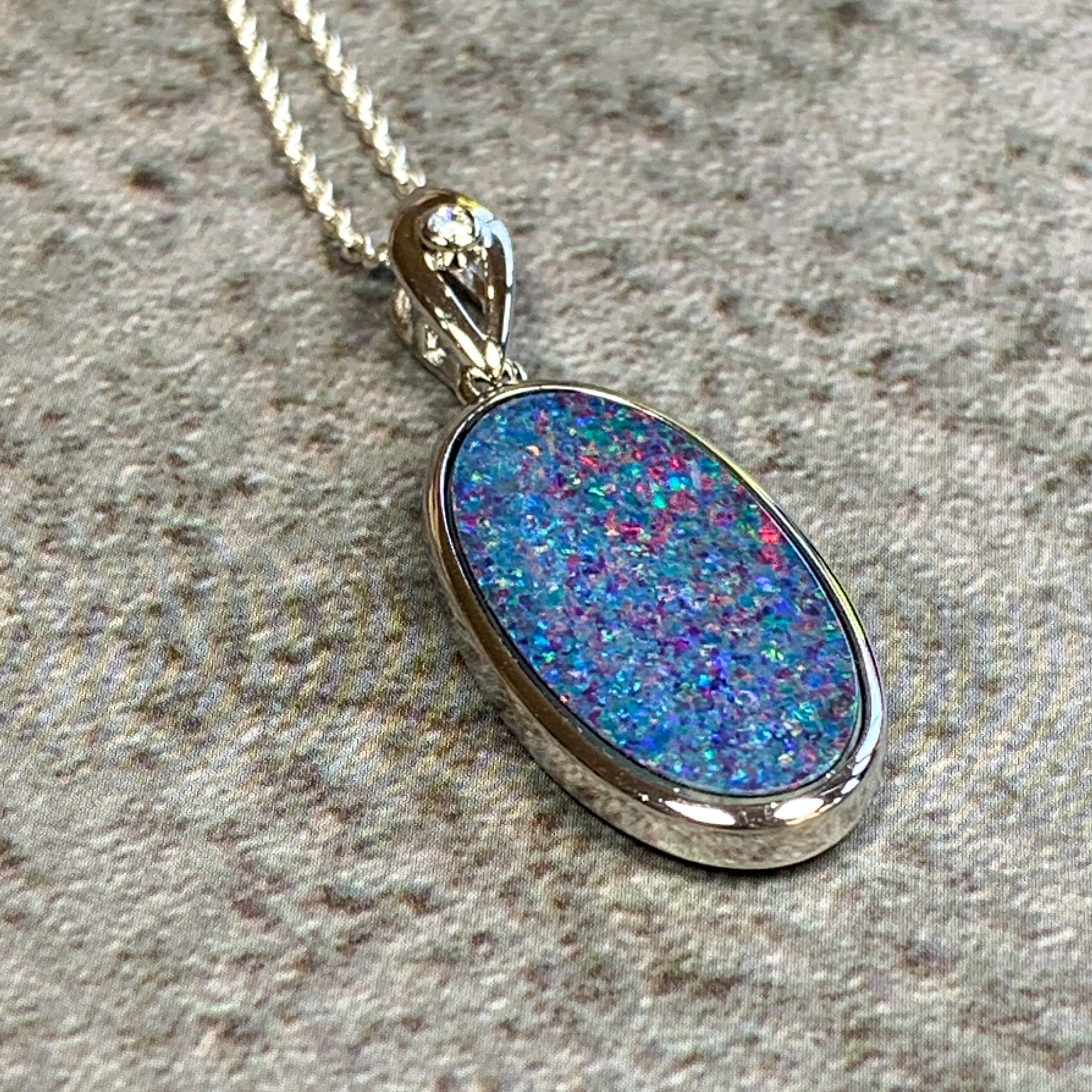 Sterling Silver Red Violet Blue Oval Opal pendant - Masterpiece Jewellery Opal & Gems Sydney Australia | Online Shop