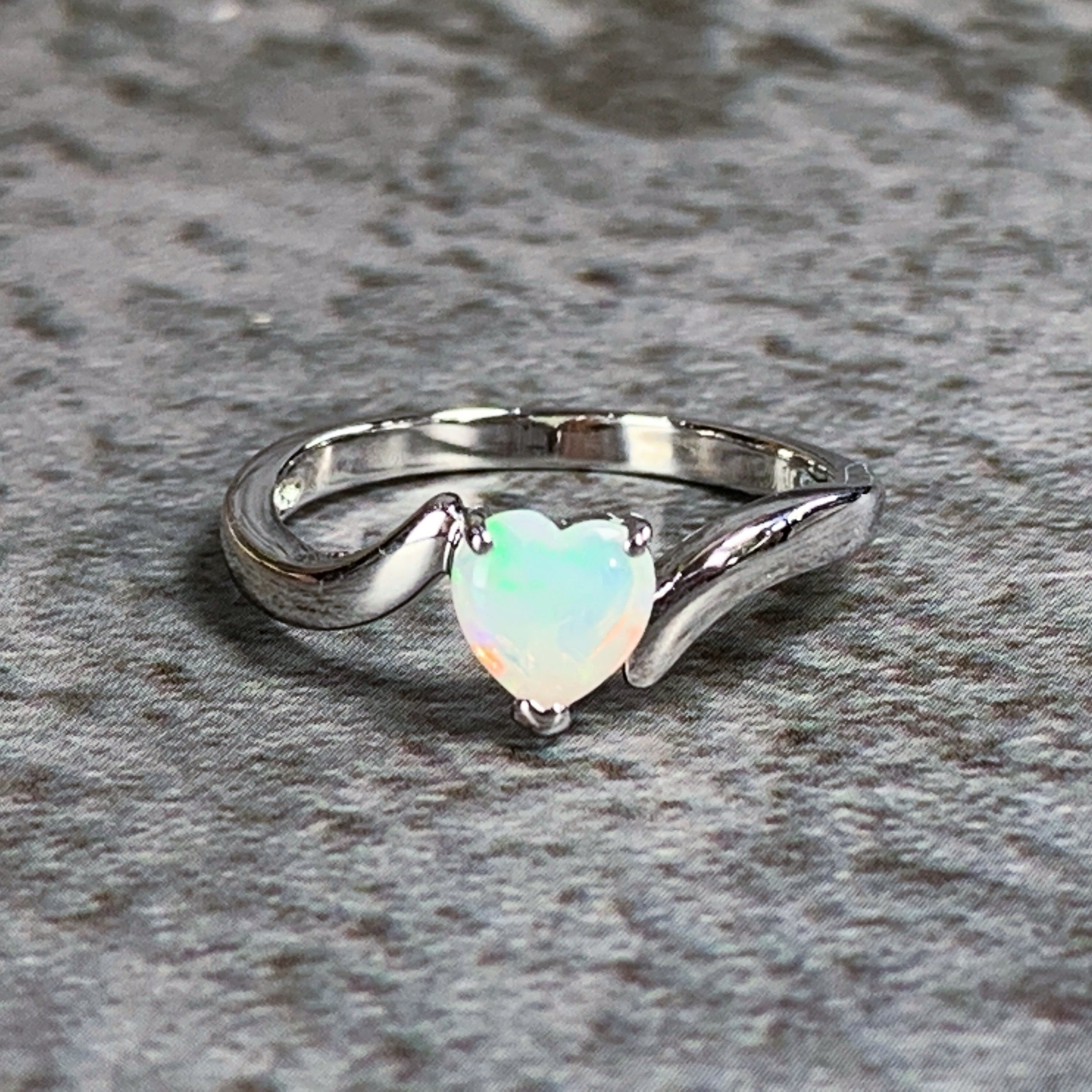 Sterling Silver 6mm Heart shape White Opal ring - Masterpiece Jewellery Opal & Gems Sydney Australia | Online Shop