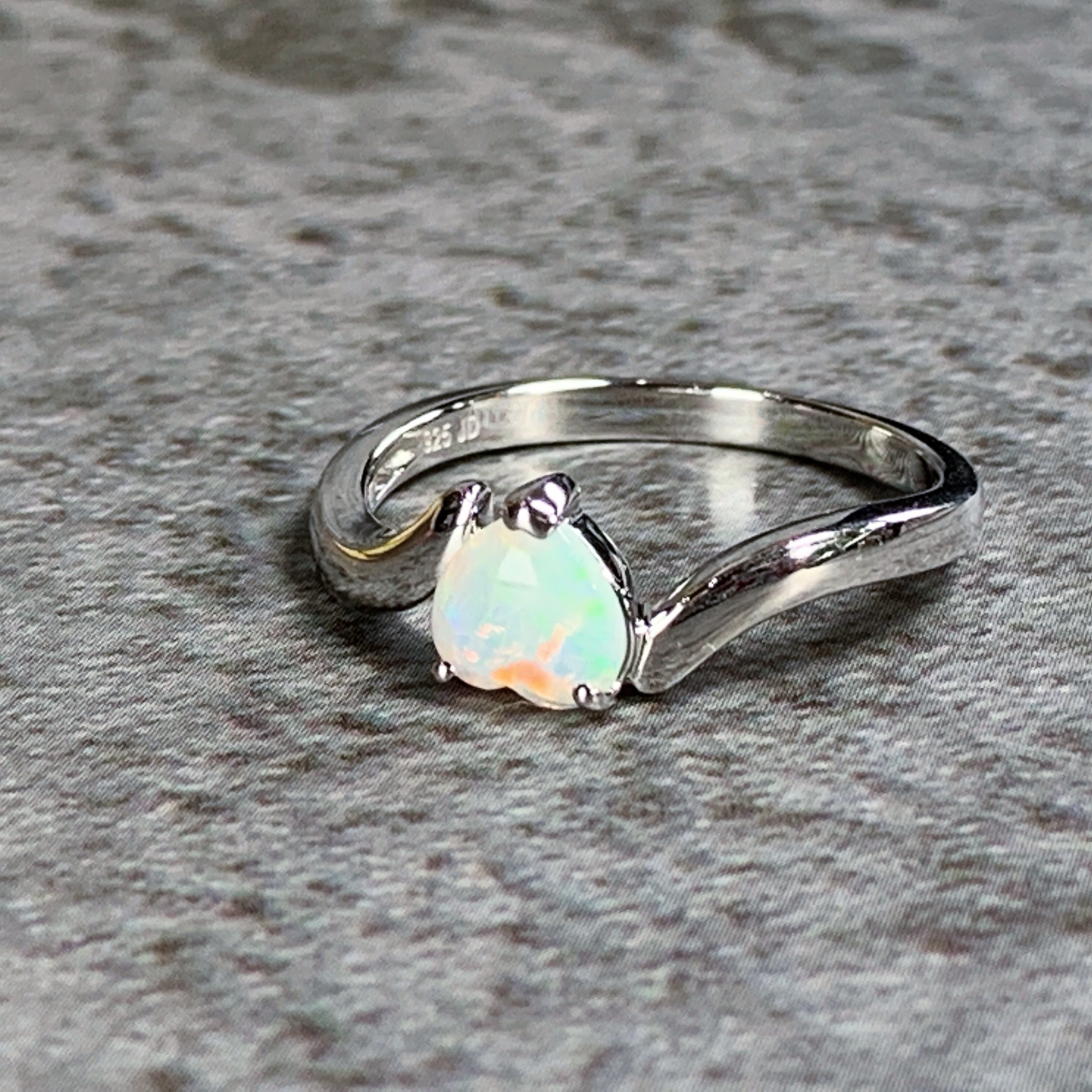 Sterling Silver 6mm Heart shape White Opal ring - Masterpiece Jewellery Opal & Gems Sydney Australia | Online Shop