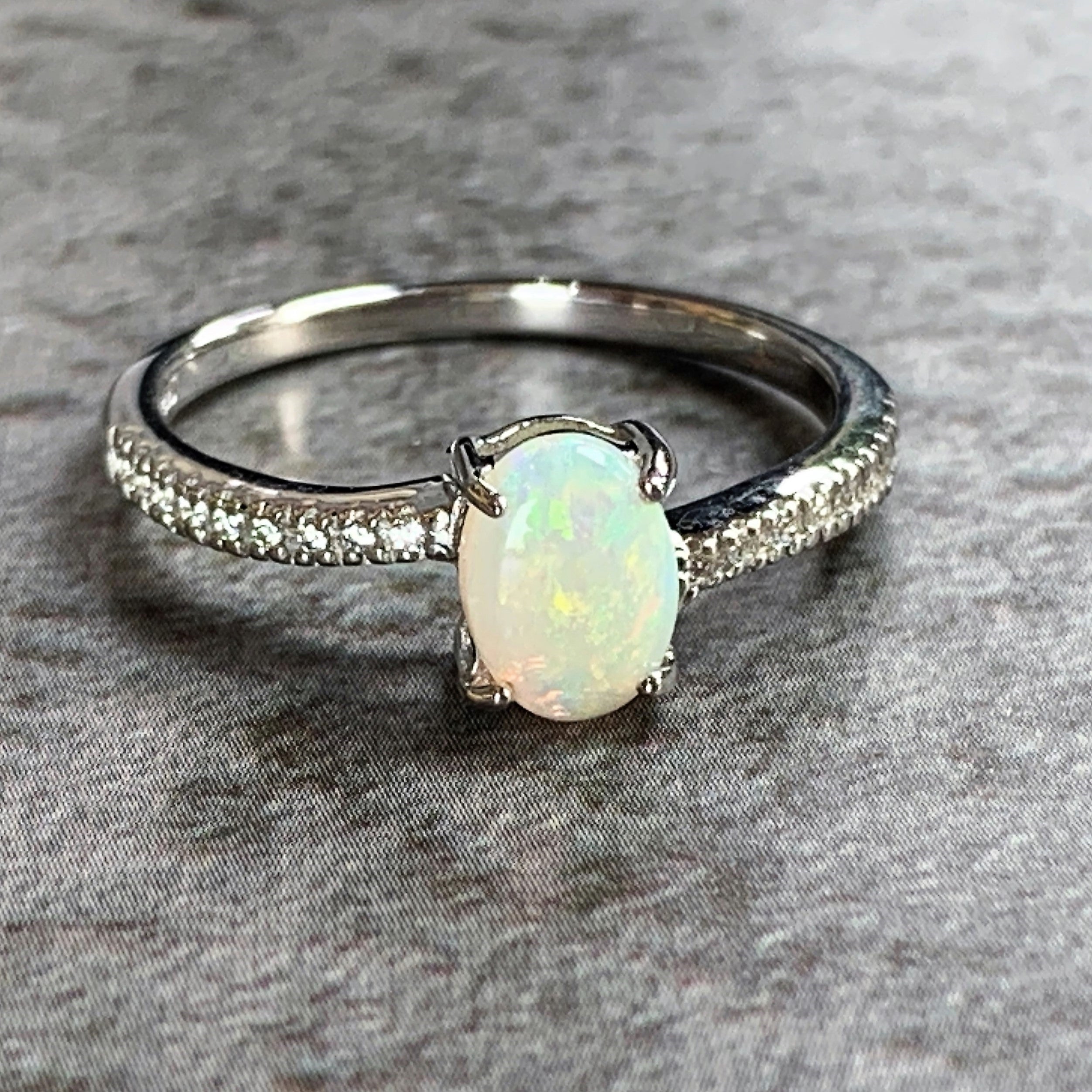 Sterling Silver 7x5mm Light Opal cz ring - Masterpiece Jewellery Opal & Gems Sydney Australia | Online Shop