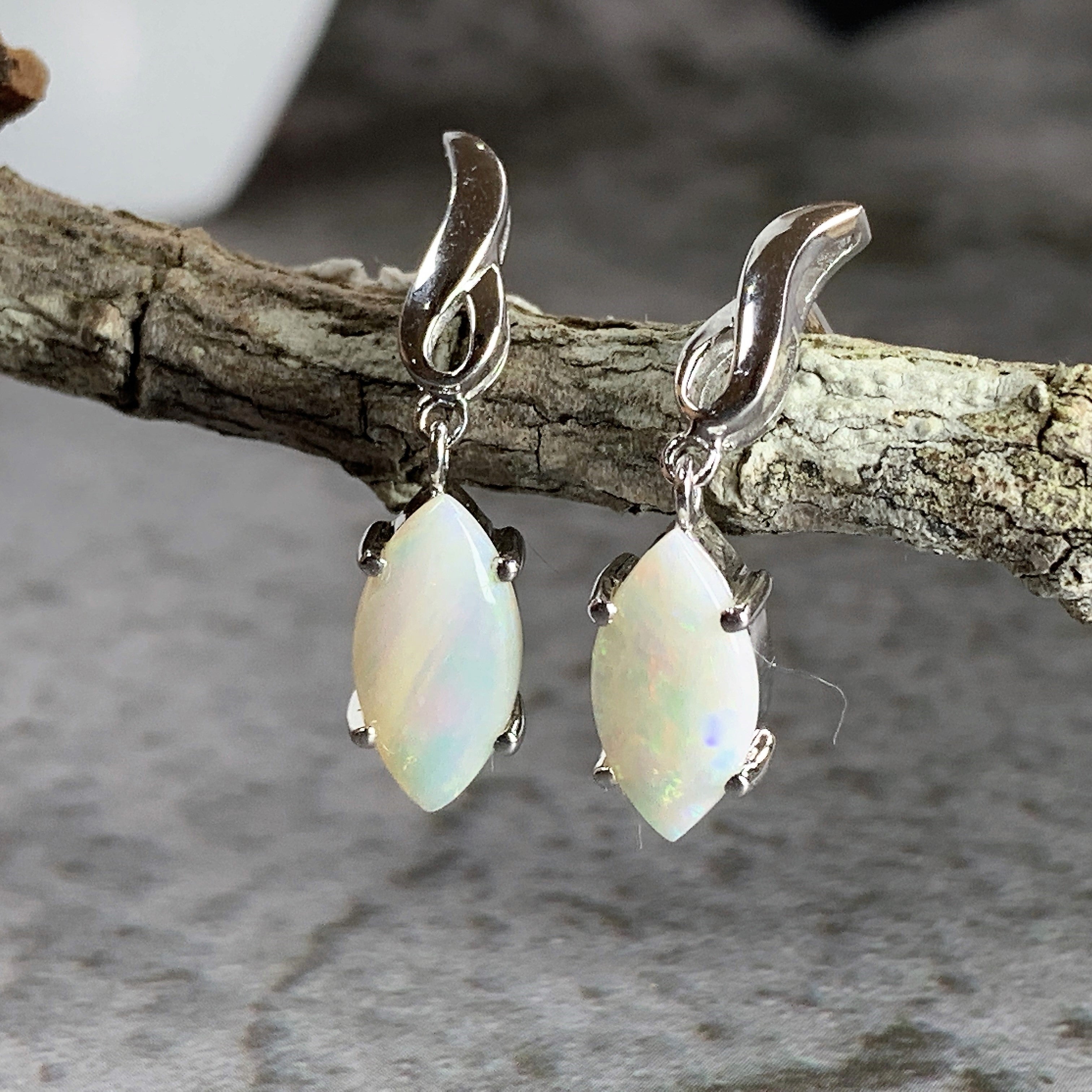 Sterling silver drop Marquise White Opals earrings - Masterpiece Jewellery Opal & Gems Sydney Australia | Online Shop