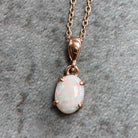 Rose Gold plated Sterling Silver 8x6mm White Opal pendant - Masterpiece Jewellery Opal & Gems Sydney Australia | Online Shop