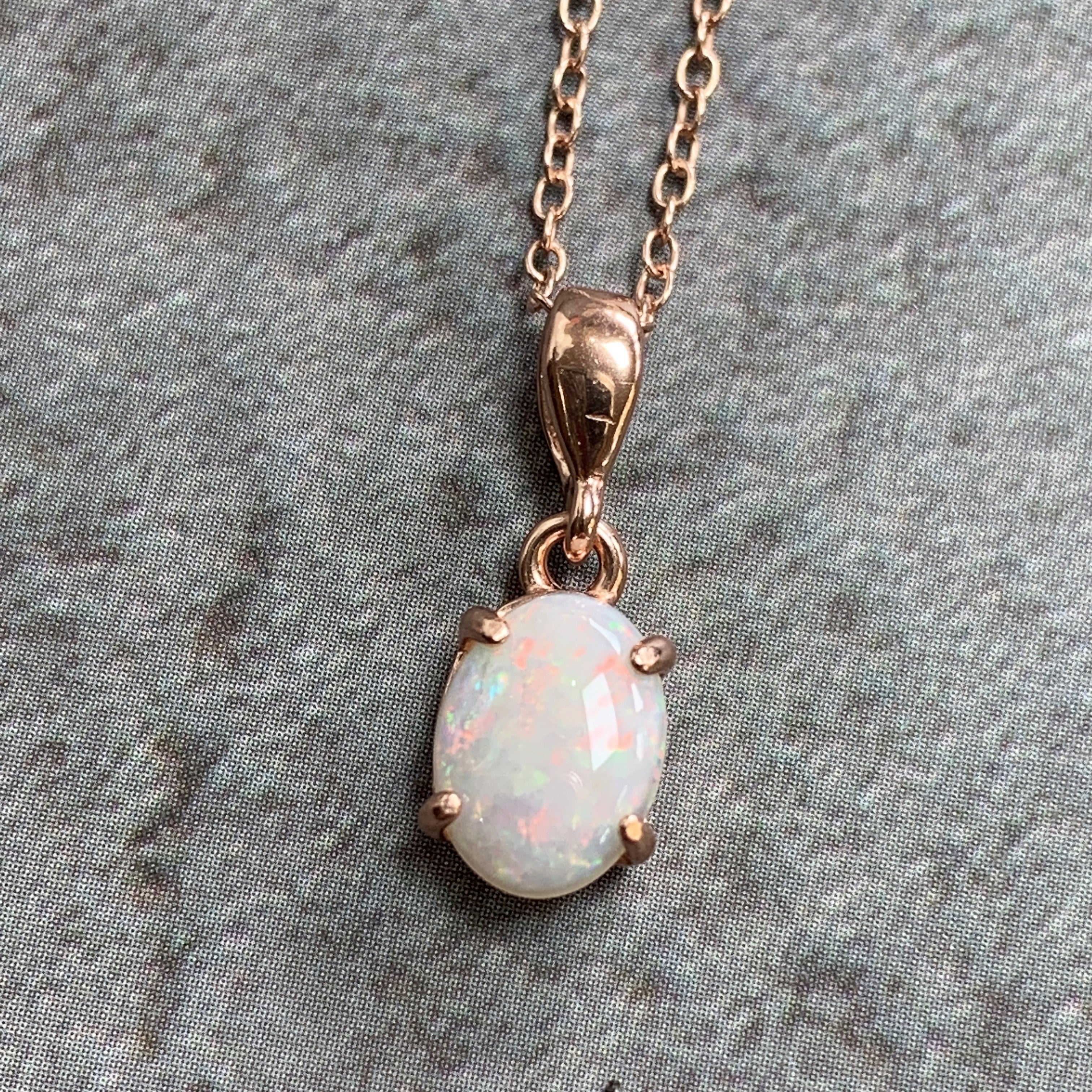 Rose Gold plated Sterling Silver 8x6mm White Opal pendant - Masterpiece Jewellery Opal & Gems Sydney Australia | Online Shop