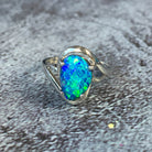 Sterling Silver freeform Black Opal 2.07ct doublet claw set - Masterpiece Jewellery Opal & Gems Sydney Australia | Online Shop