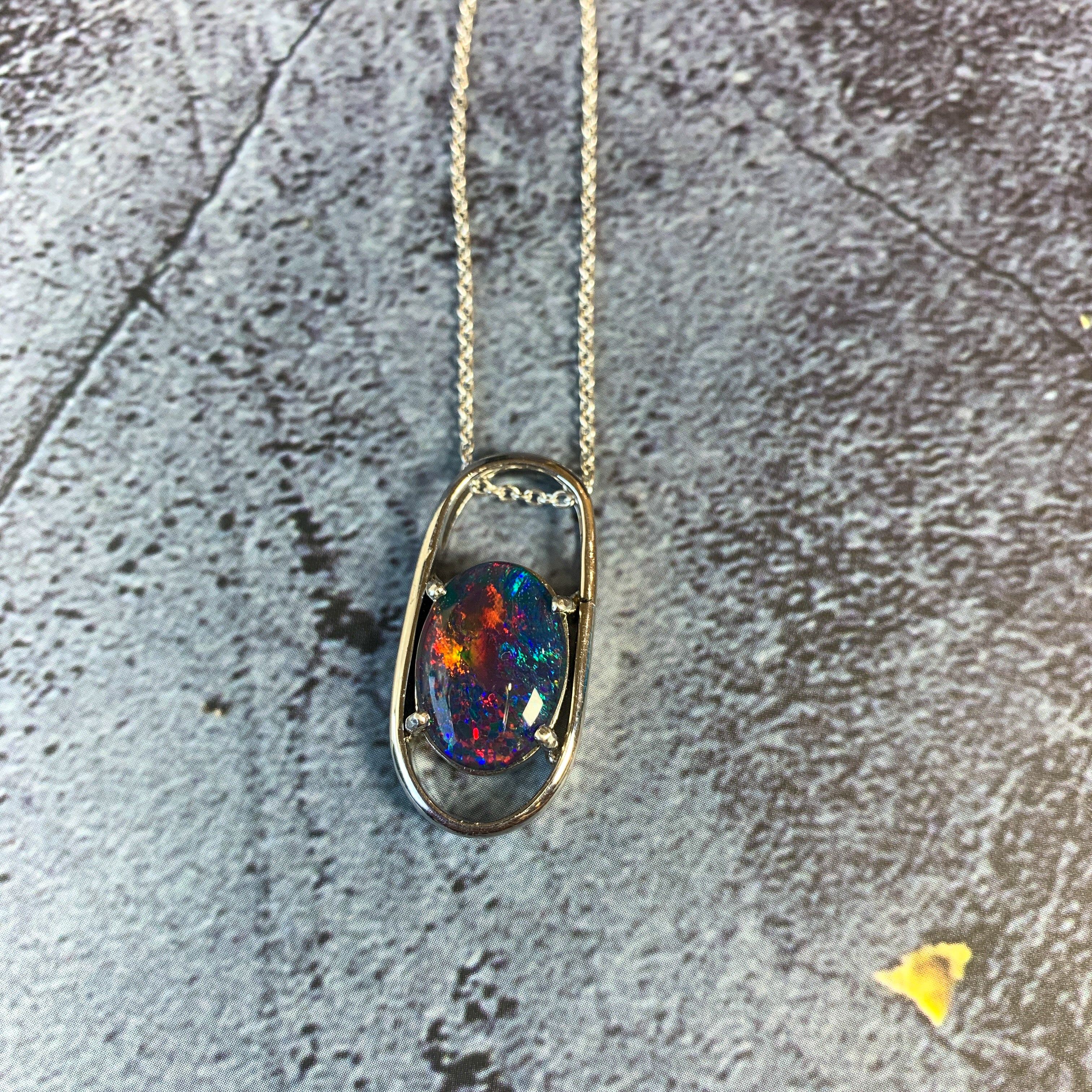 Sterling Silver Rectangular design pendant with 14x10mm Opal triplet - Masterpiece Jewellery Opal & Gems Sydney Australia | Online Shop