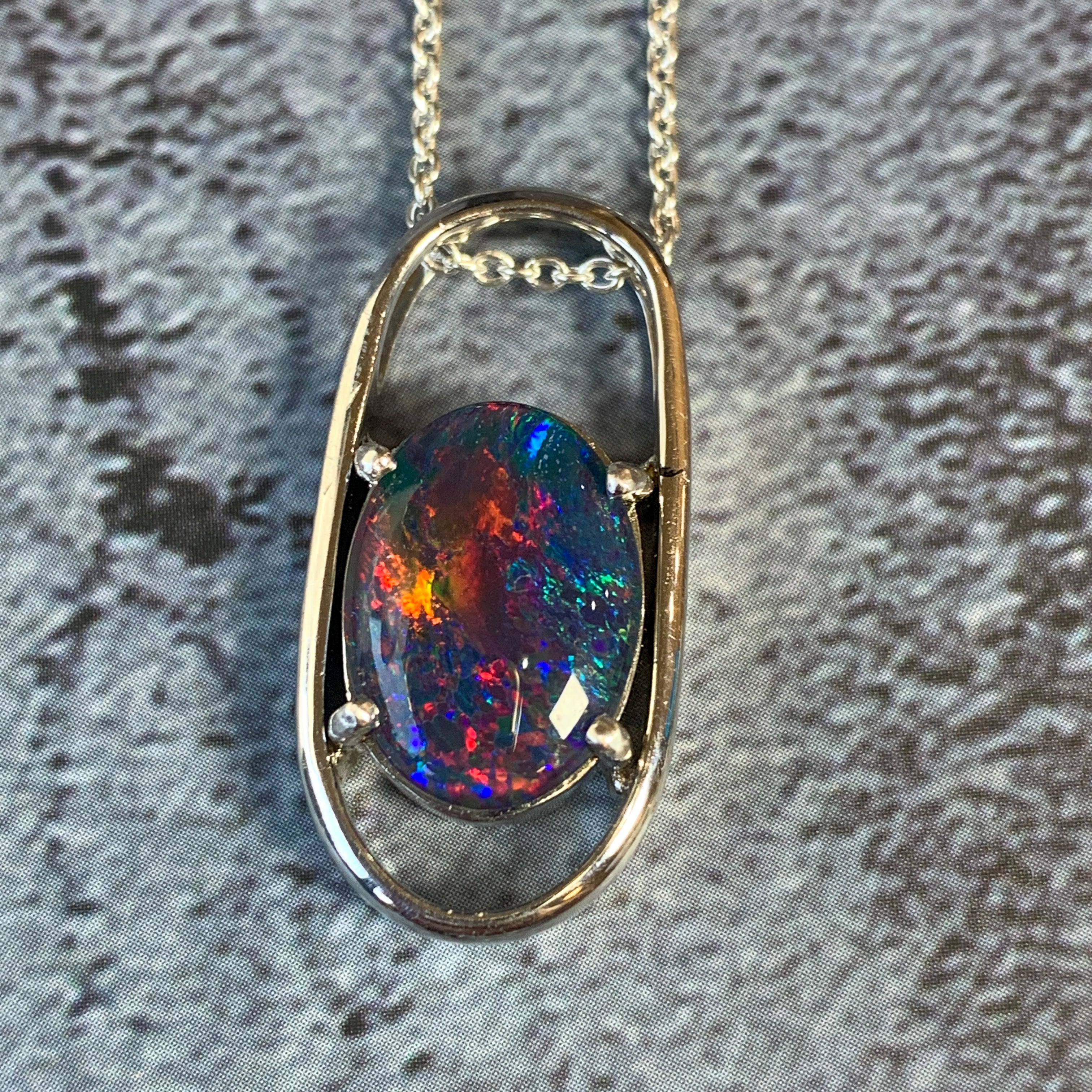 Sterling Silver Rectangular design pendant with 14x10mm Opal triplet - Masterpiece Jewellery Opal & Gems Sydney Australia | Online Shop