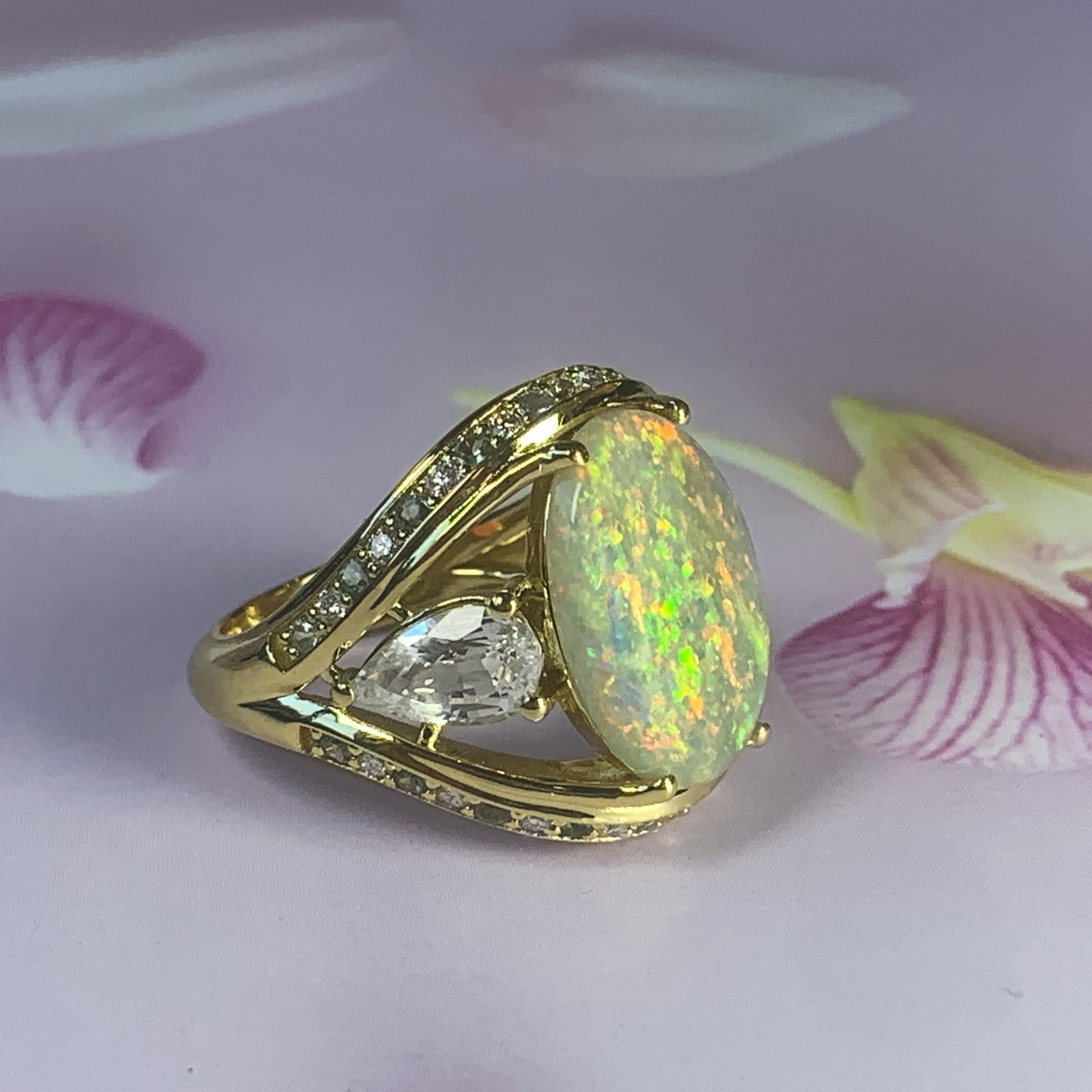 18kt Yellow Gold Black Opal, Sapphire, Aquamarine and Diamond ring - Masterpiece Jewellery Opal & Gems Sydney Australia | Online Shop