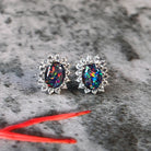 Sterling Silver pair of 8x6mm Opal triplet cluster earrings - Masterpiece Jewellery Opal & Gems Sydney Australia | Online Shop