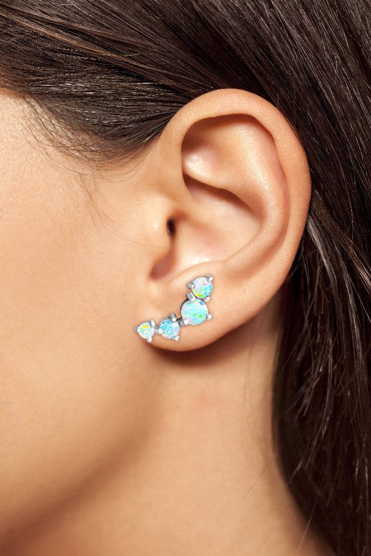 18kt White Gold crawler Opal earrings - Masterpiece Jewellery Opal & Gems Sydney Australia | Online Shop