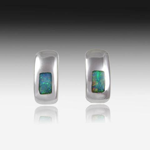 Silver Inlay Opal huggie - Masterpiece Jewellery Opal & Gems Sydney Australia | Online Shop