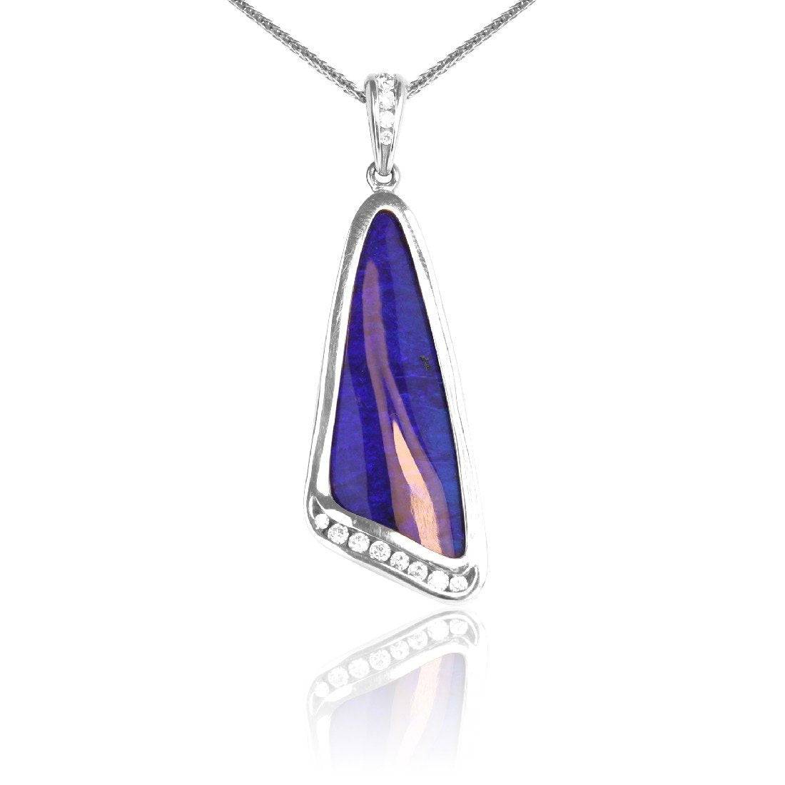 18kt White Gold Boulder Opal and Diamond pendant - Masterpiece Jewellery Opal & Gems Sydney Australia | Online Shop