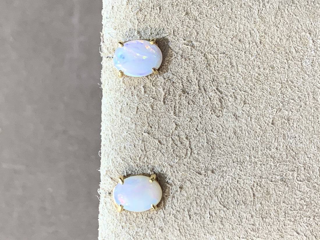 18KT YELLOW GOLD WHITE OPAL STUDS - Masterpiece Jewellery Opal & Gems Sydney Australia | Online Shop