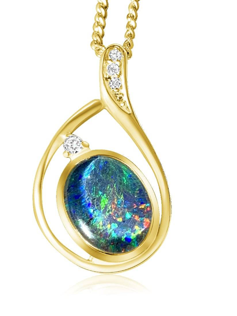 Sterling Silver Gold Plated 10x8mm Opal triplet pendant 2 - Masterpiece Jewellery Opal & Gems Sydney Australia | Online Shop