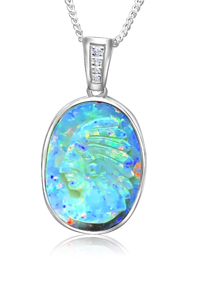 Sterling Silver carved Opal pendant - Masterpiece Jewellery Opal & Gems Sydney Australia | Online Shop