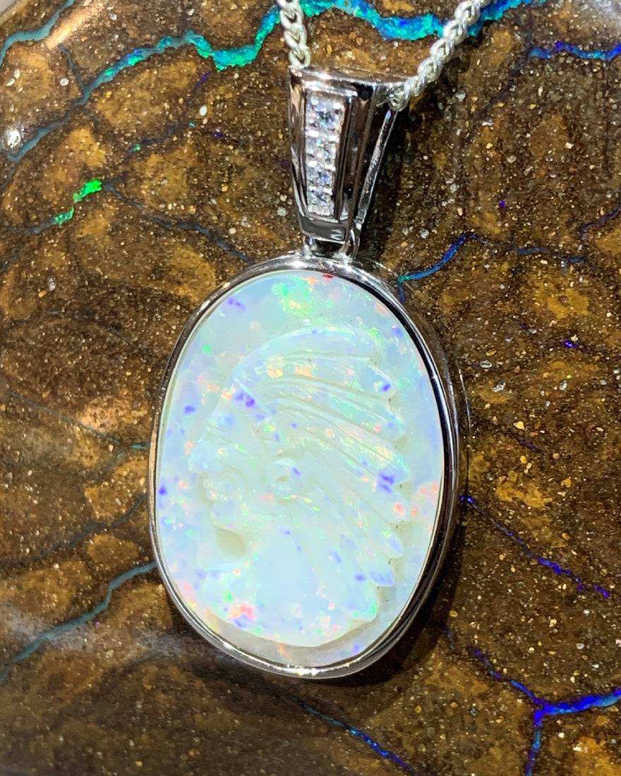 Sterling Silver carved Opal pendant - Masterpiece Jewellery Opal & Gems Sydney Australia | Online Shop