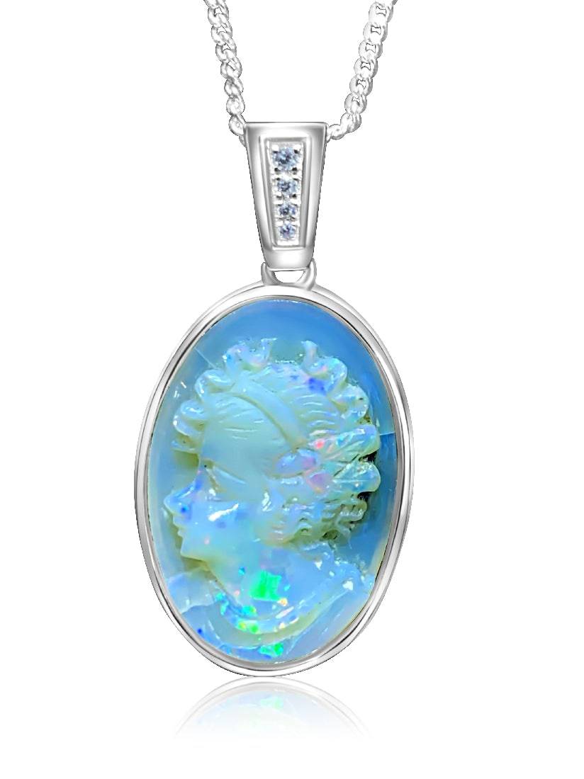 Silver hot sale opal necklace