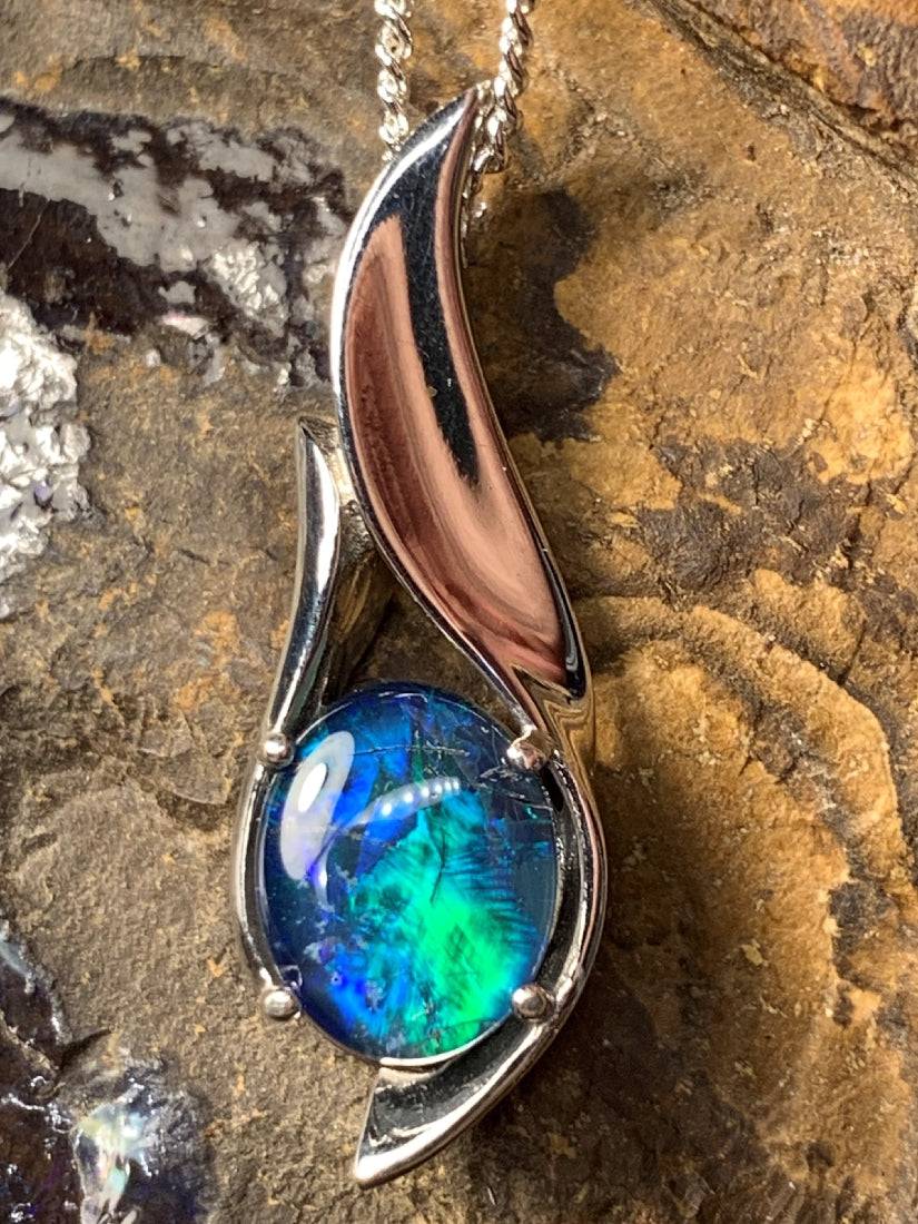 Sterling Silver Flame design 10x8mm Opal pendant - Masterpiece Jewellery Opal & Gems Sydney Australia | Online Shop