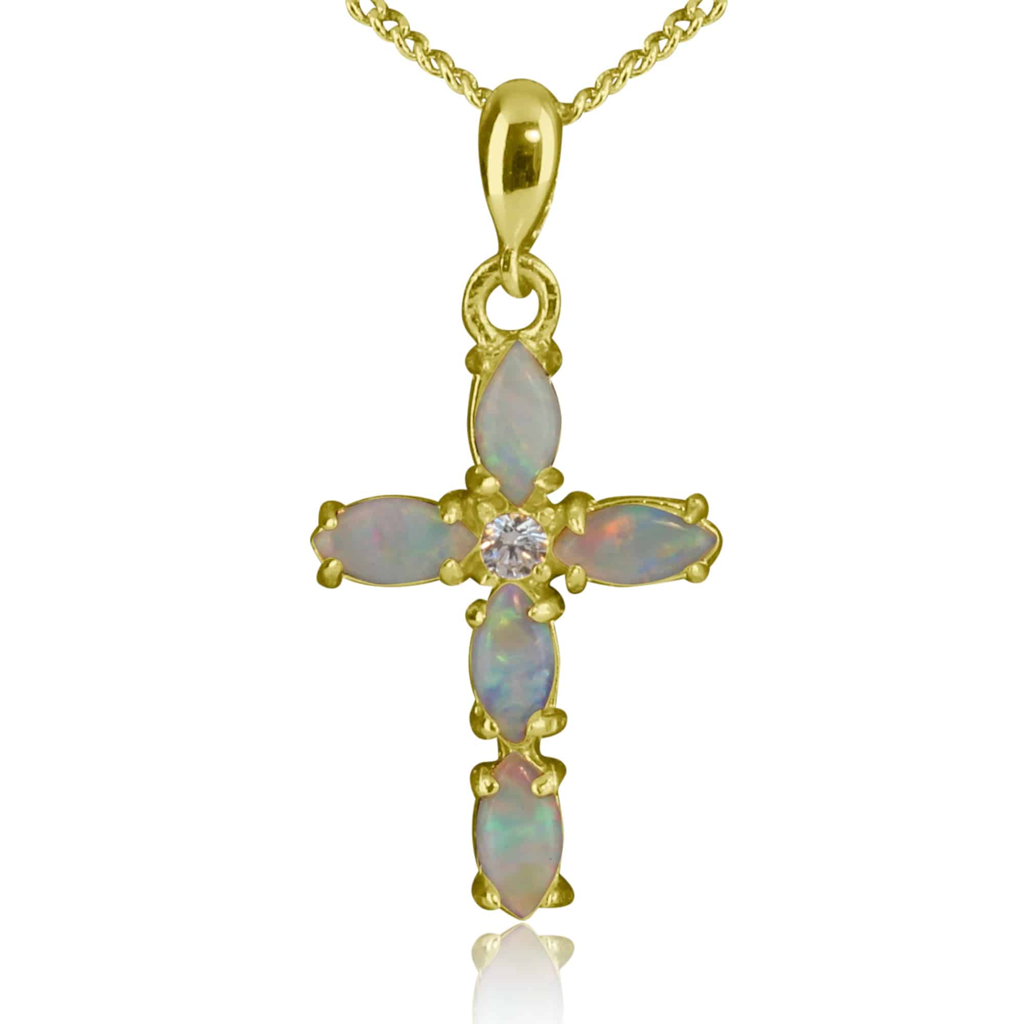 Sterling Silver Gold plated White Opal cross pendant - Masterpiece Jewellery Opal & Gems Sydney Australia | Online Shop