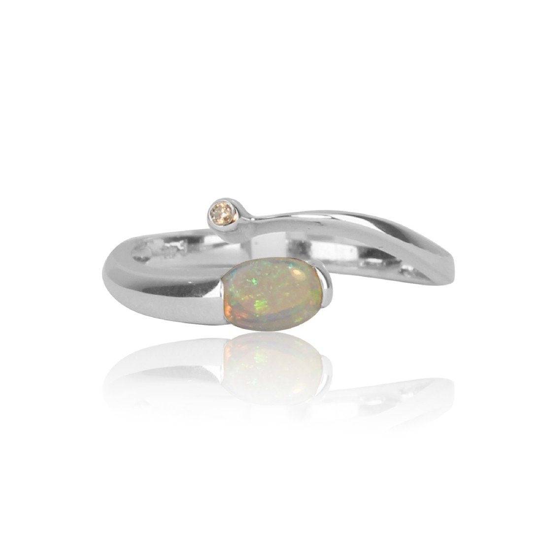 14kt White Gold Opal and Diamond ring - Masterpiece Jewellery Opal & Gems Sydney Australia | Online Shop