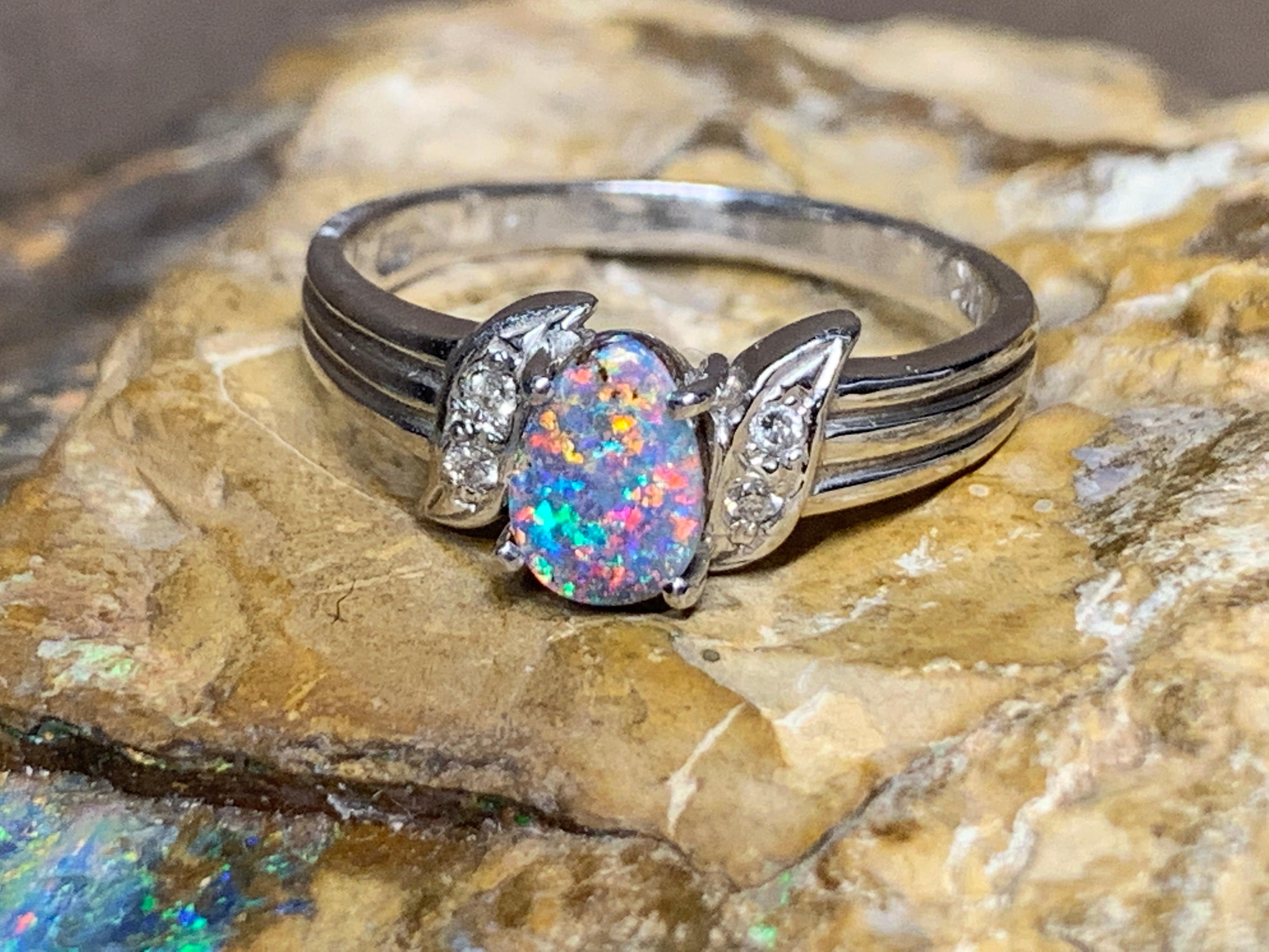 18kt White Gold Boulder Opal and Diamond ring - Masterpiece Jewellery Opal & Gems Sydney Australia | Online Shop