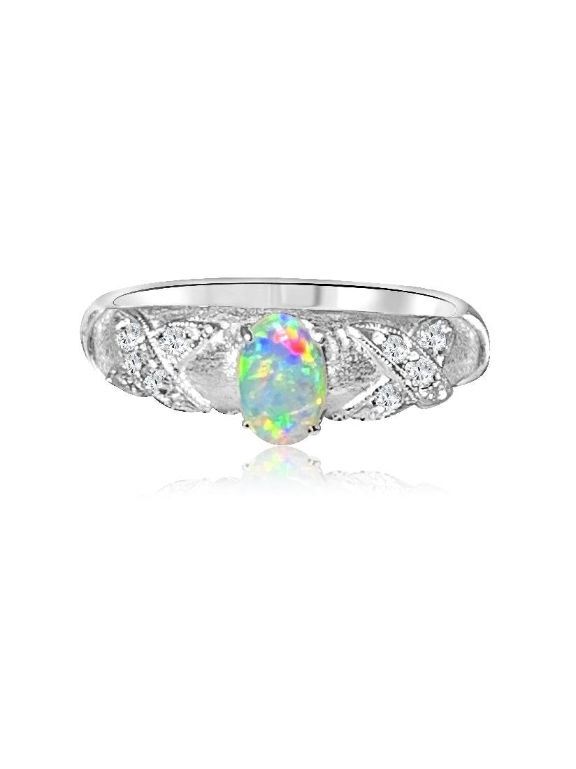 18kt White Gold Crystal Opal and Diamond ring - Masterpiece Jewellery Opal & Gems Sydney Australia | Online Shop