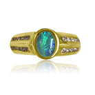 18kt Yellow Gold Black Opal and Diamond ring - Masterpiece Jewellery Opal & Gems Sydney Australia | Online Shop