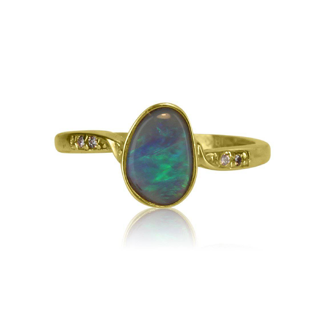 18kt Yellow Gold Black Opal and Diamond ring - Masterpiece Jewellery Opal & Gems Sydney Australia | Online Shop