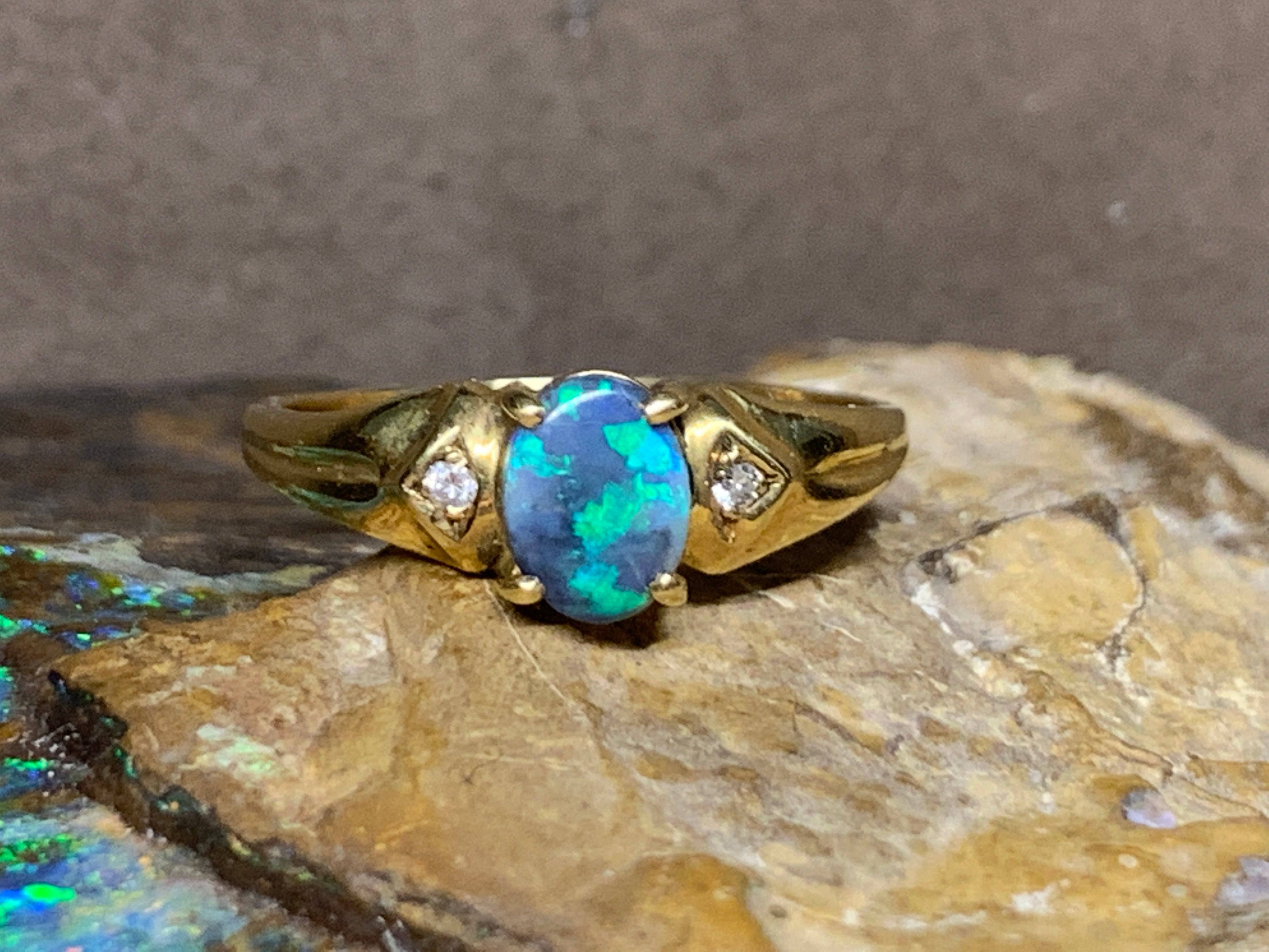 18kt Yellow Gold Black Opal and Diamond ring - Masterpiece Jewellery Opal & Gems Sydney Australia | Online Shop