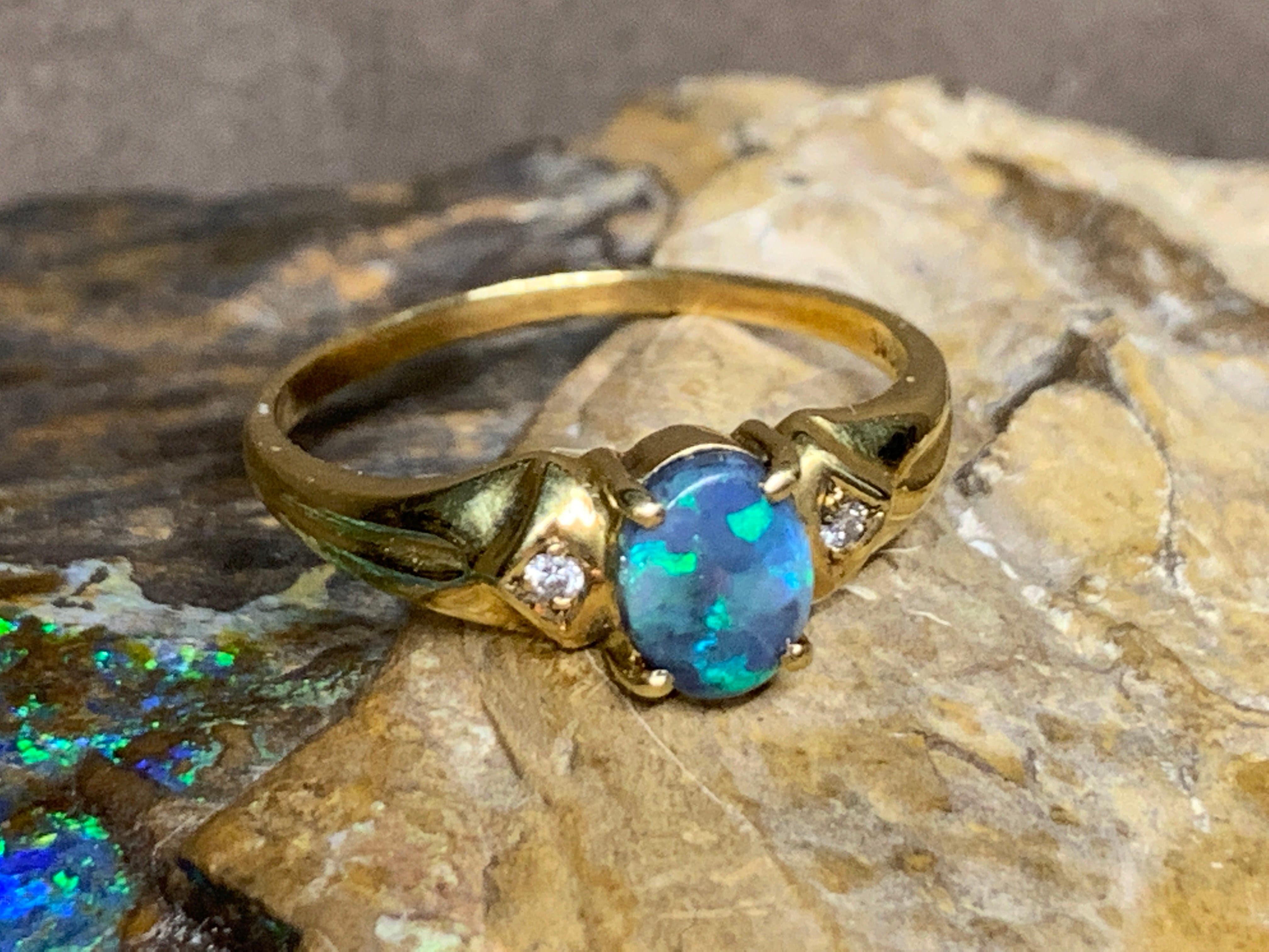 18kt Yellow Gold Black Opal and Diamond ring - Masterpiece Jewellery Opal & Gems Sydney Australia | Online Shop