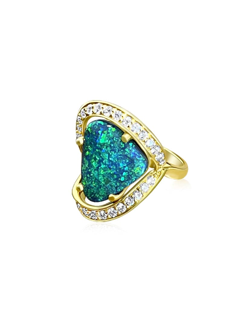 18kt Yellow gold Black Opal and Diamond ring - Masterpiece Jewellery Opal & Gems Sydney Australia | Online Shop