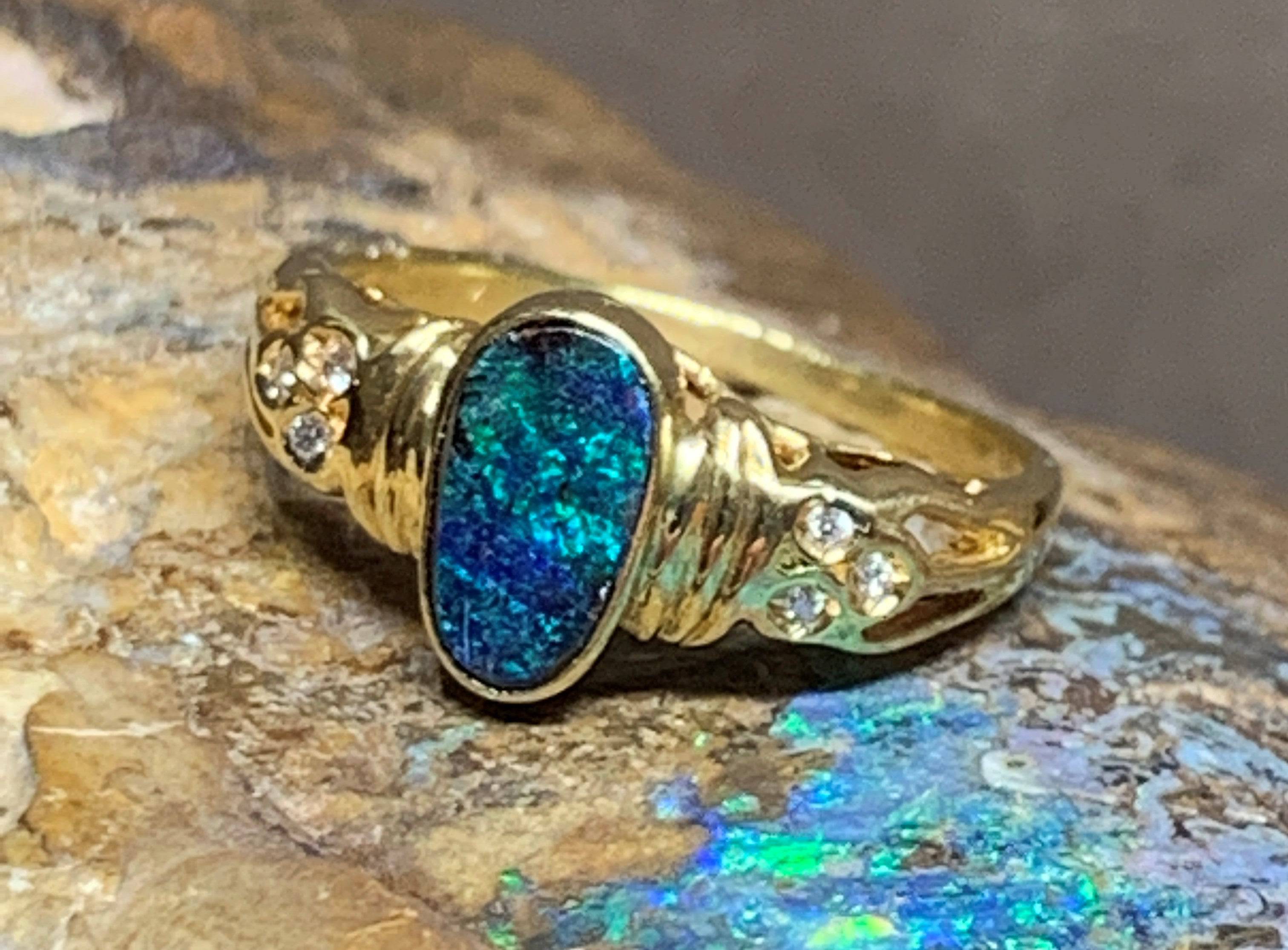 18kt Yellow Gold Boulder Opal and Diamond ring - Masterpiece Jewellery Opal & Gems Sydney Australia | Online Shop