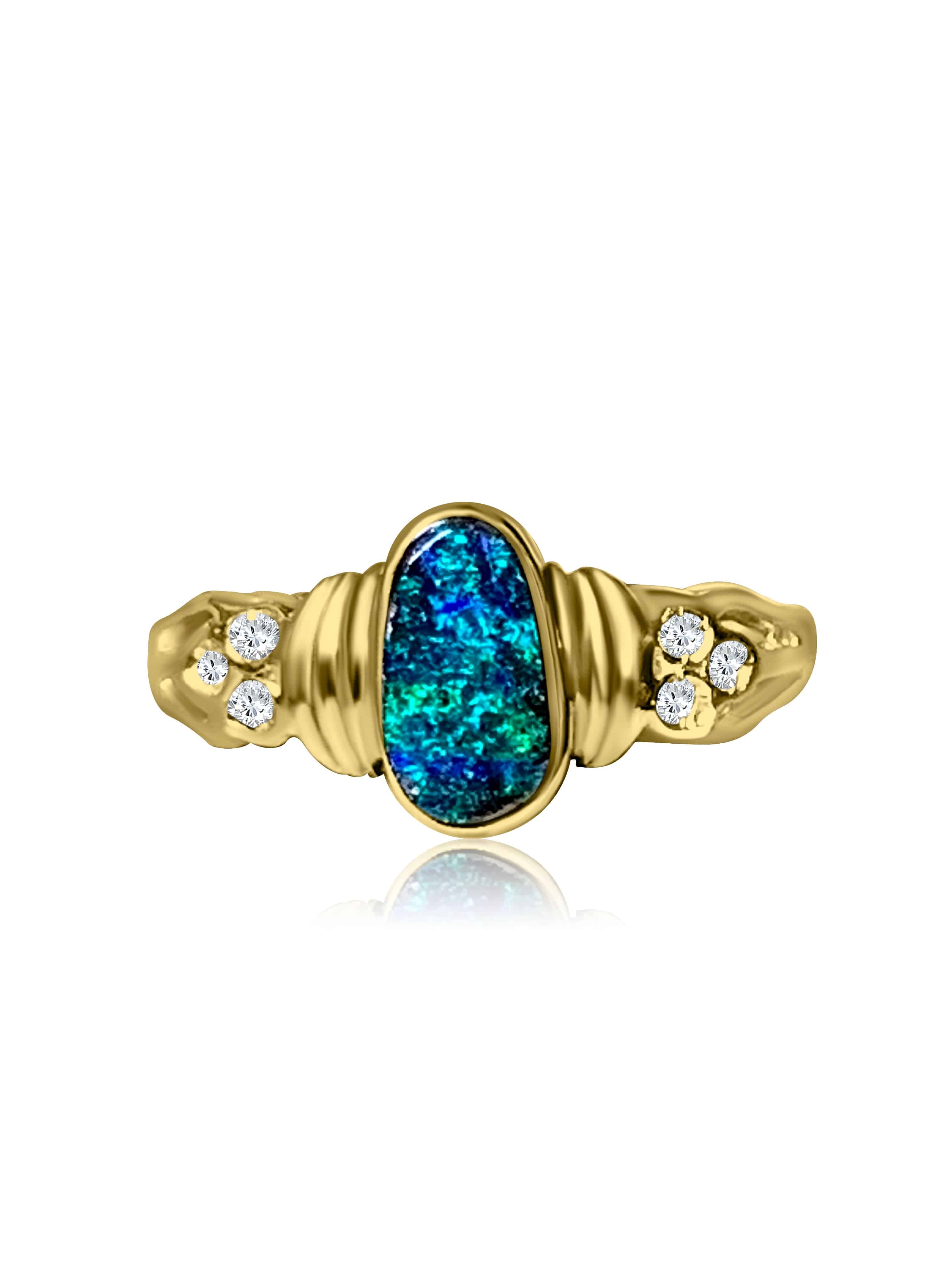 18kt Yellow Gold Boulder Opal and Diamond ring - Masterpiece Jewellery Opal & Gems Sydney Australia | Online Shop