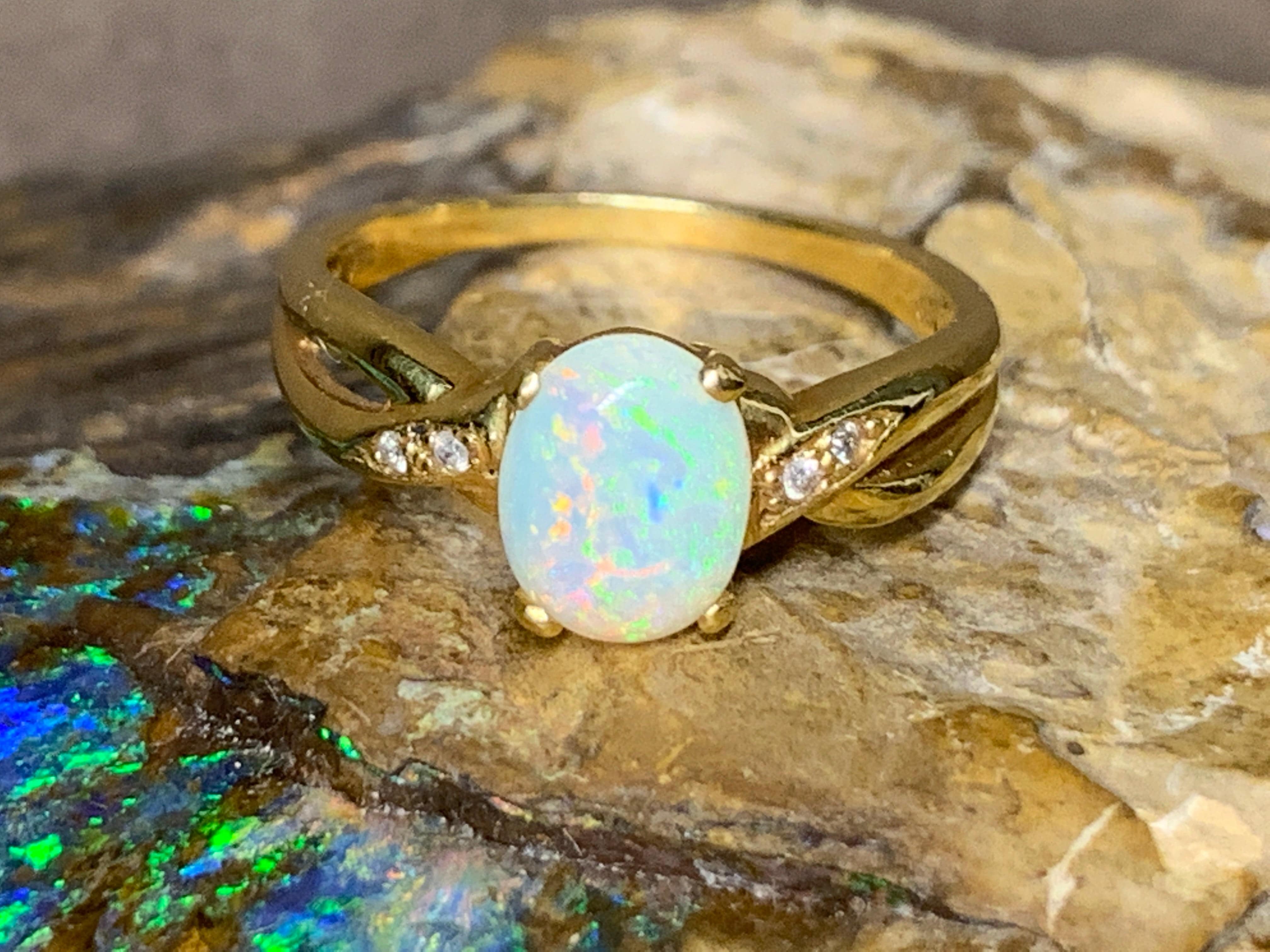 18kt Yellow Gold crossover Opal and Diamond ring - Masterpiece Jewellery Opal & Gems Sydney Australia | Online Shop