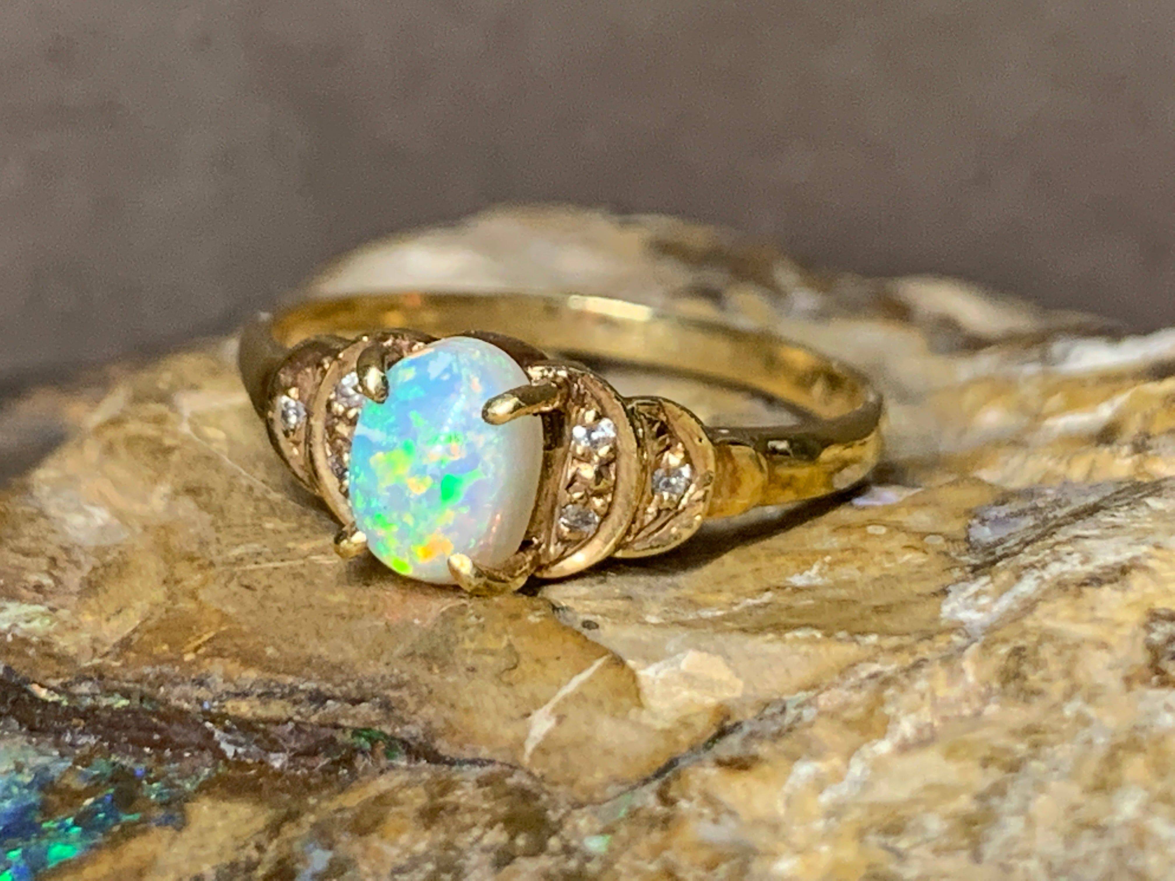 18kt Yellow Gold Crystal Opal and Diamond ring - Masterpiece Jewellery Opal & Gems Sydney Australia | Online Shop