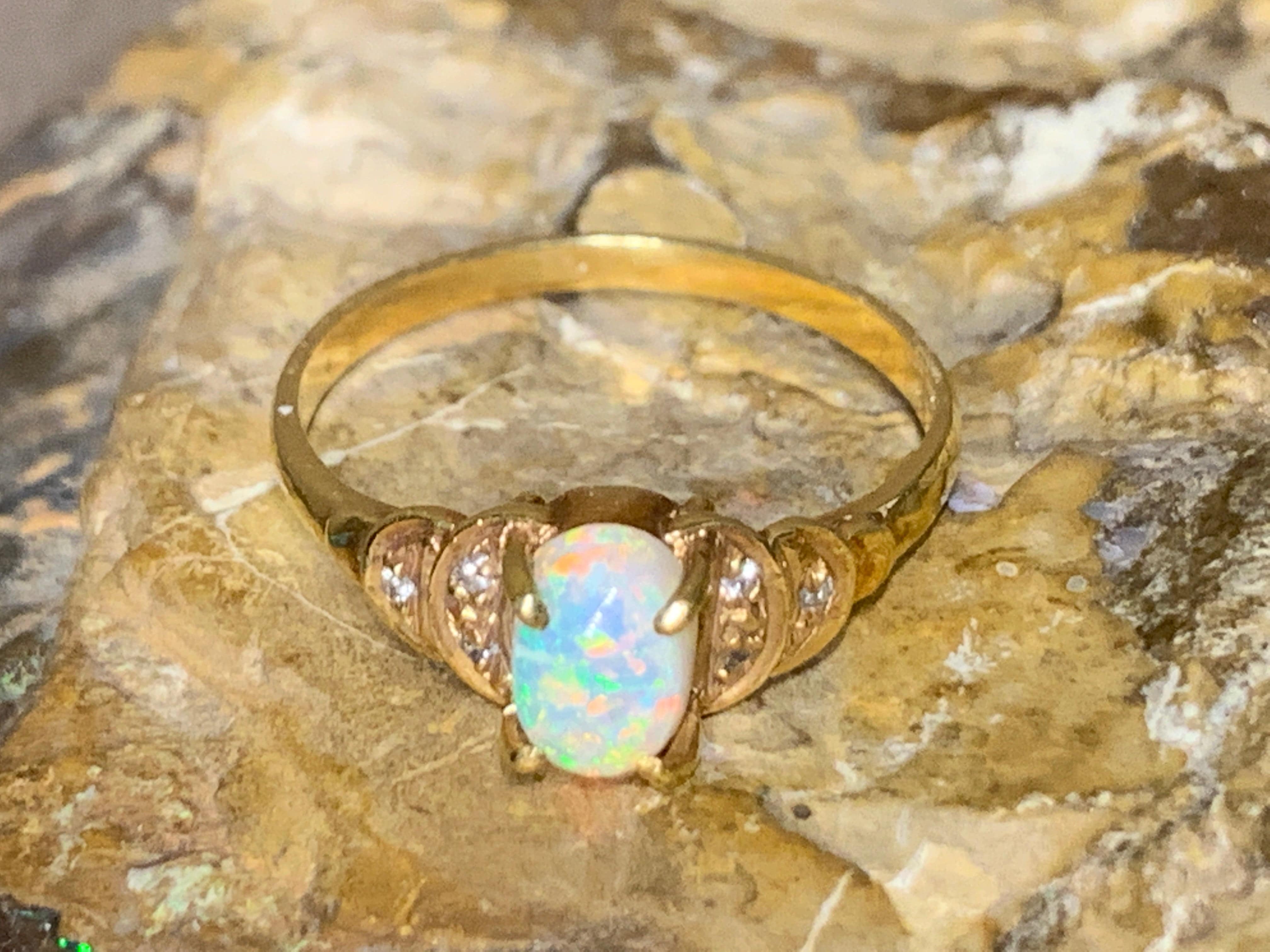 18kt Yellow Gold Crystal Opal and Diamond ring - Masterpiece Jewellery Opal & Gems Sydney Australia | Online Shop