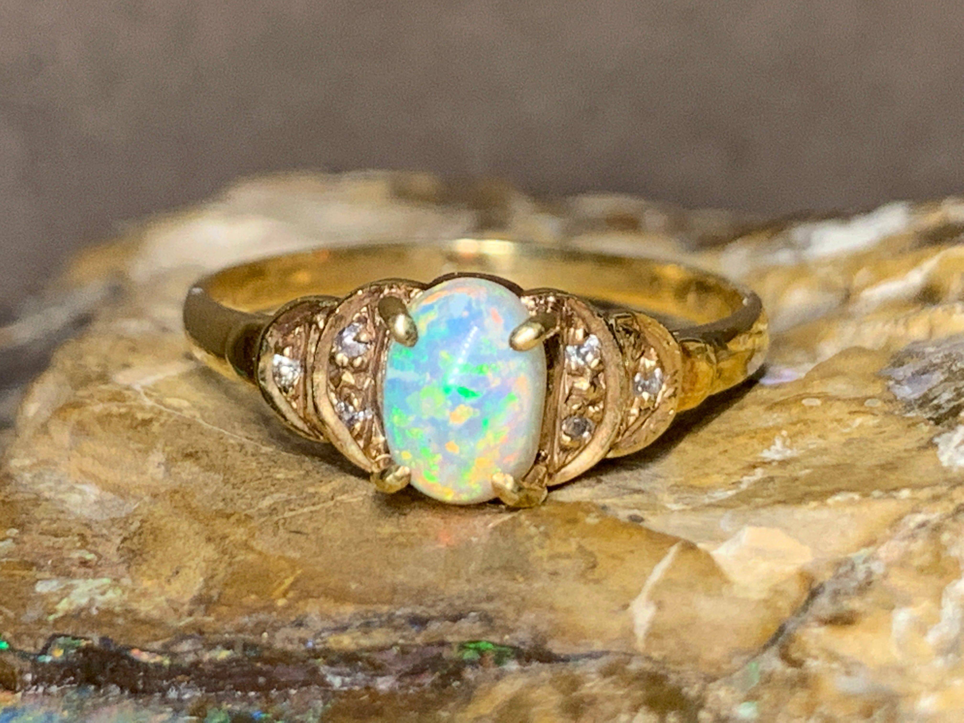 18kt Yellow Gold Crystal Opal and Diamond ring - Masterpiece Jewellery Opal & Gems Sydney Australia | Online Shop