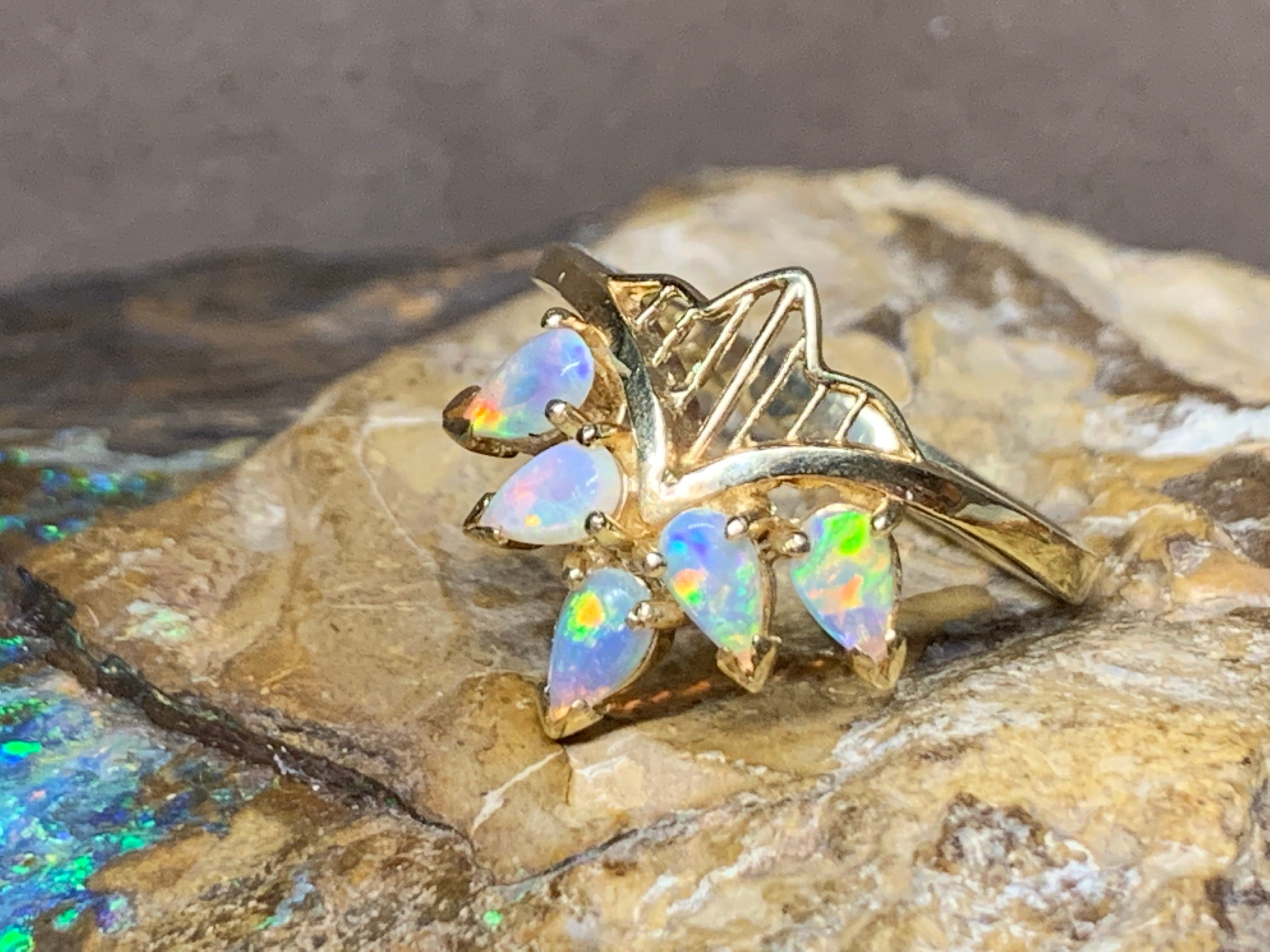 18kt Yellow Gold Marquise style Opal ring - Masterpiece Jewellery Opal & Gems Sydney Australia | Online Shop