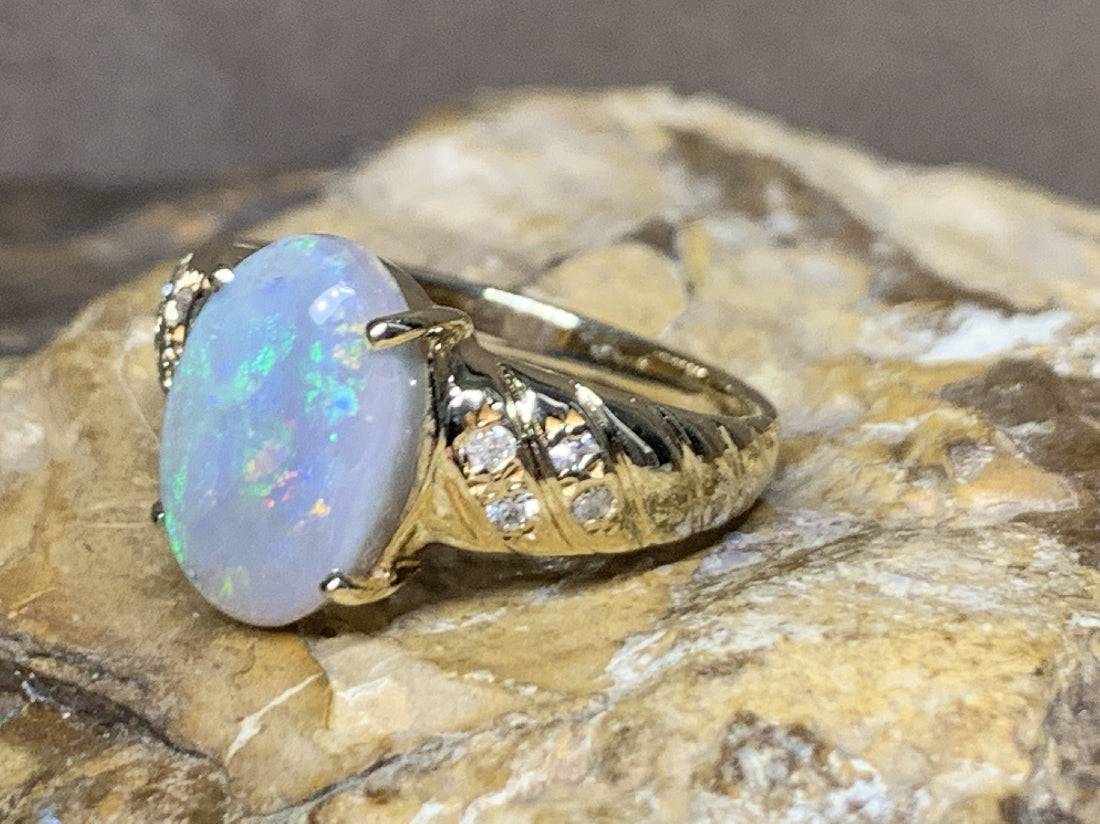 18kt Yellow Gold ring set with Black Opal and Diamonds - Masterpiece Jewellery Opal & Gems Sydney Australia | Online Shop