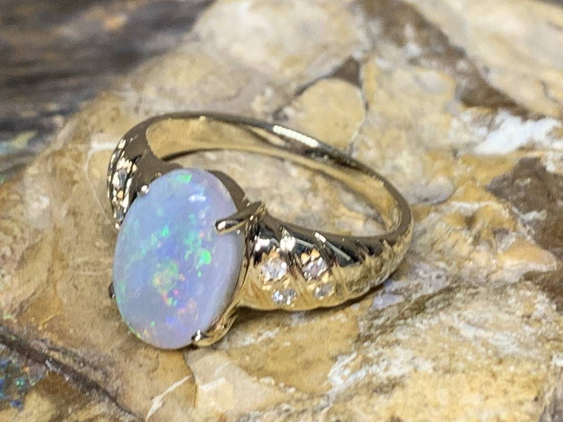 18kt Yellow Gold ring set with Black Opal and Diamonds - Masterpiece Jewellery Opal & Gems Sydney Australia | Online Shop