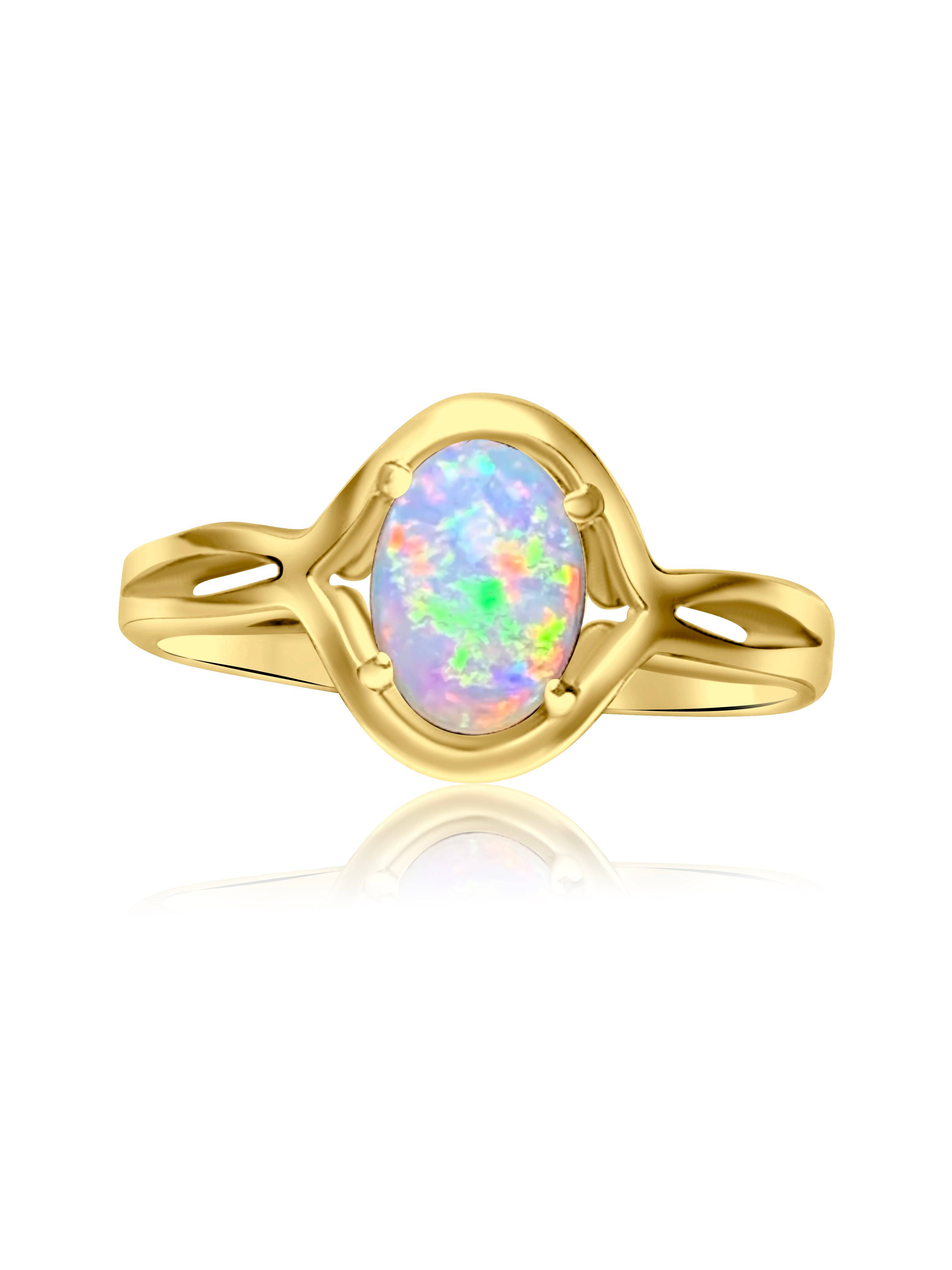 18kt Yellow Gold Solitaire White Opal Crystal ring - Masterpiece Jewellery Opal & Gems Sydney Australia | Online Shop