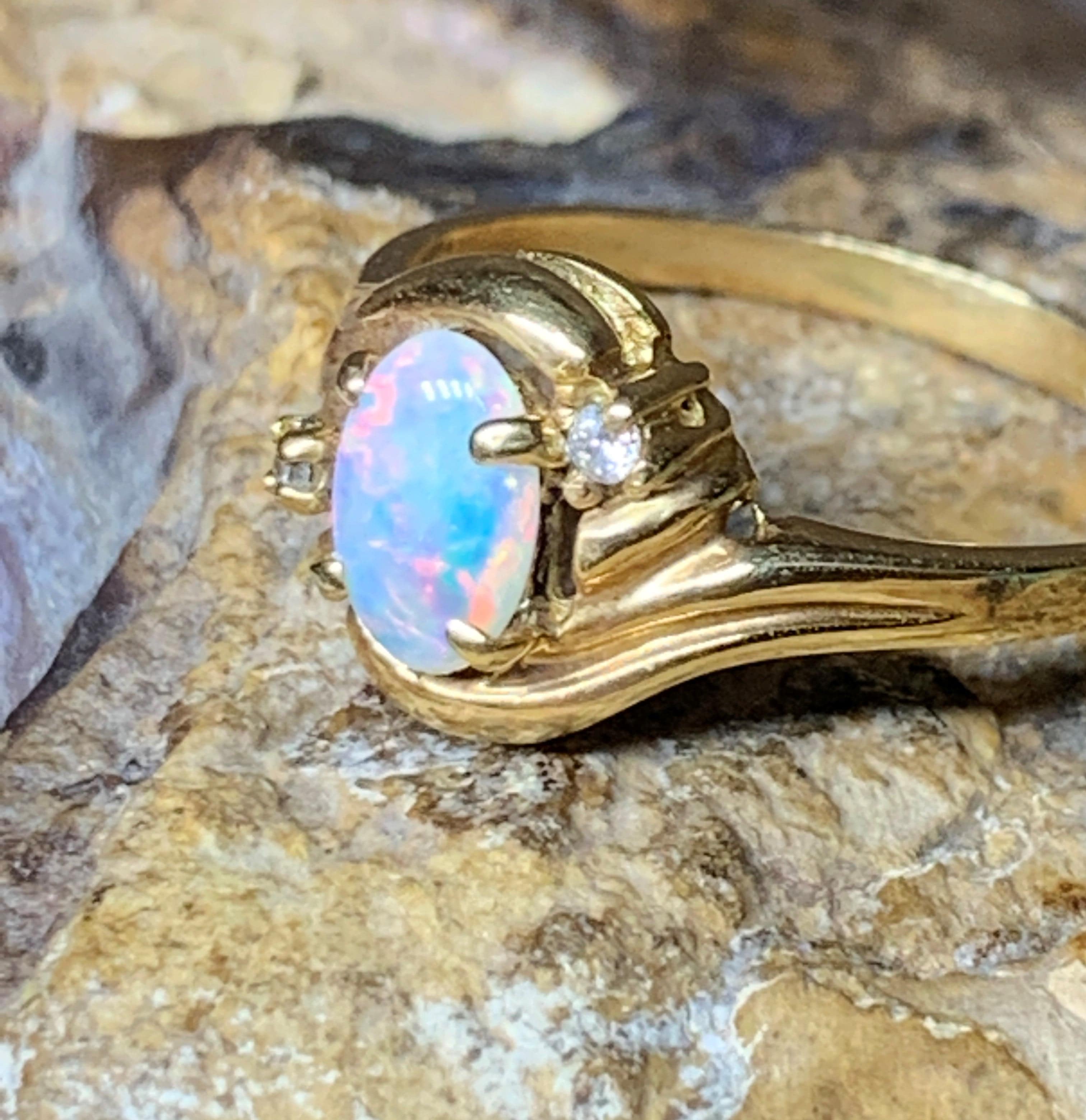 18kt Yellow Gold White Opal and Diamond ring - Masterpiece Jewellery Opal & Gems Sydney Australia | Online Shop