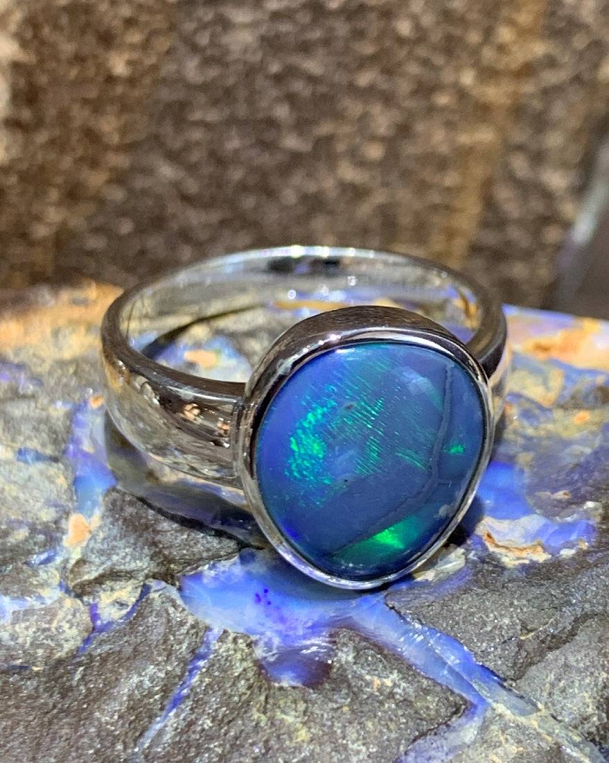 Sterling Silver Black Opal ring - Masterpiece Jewellery Opal & Gems Sydney Australia | Online Shop